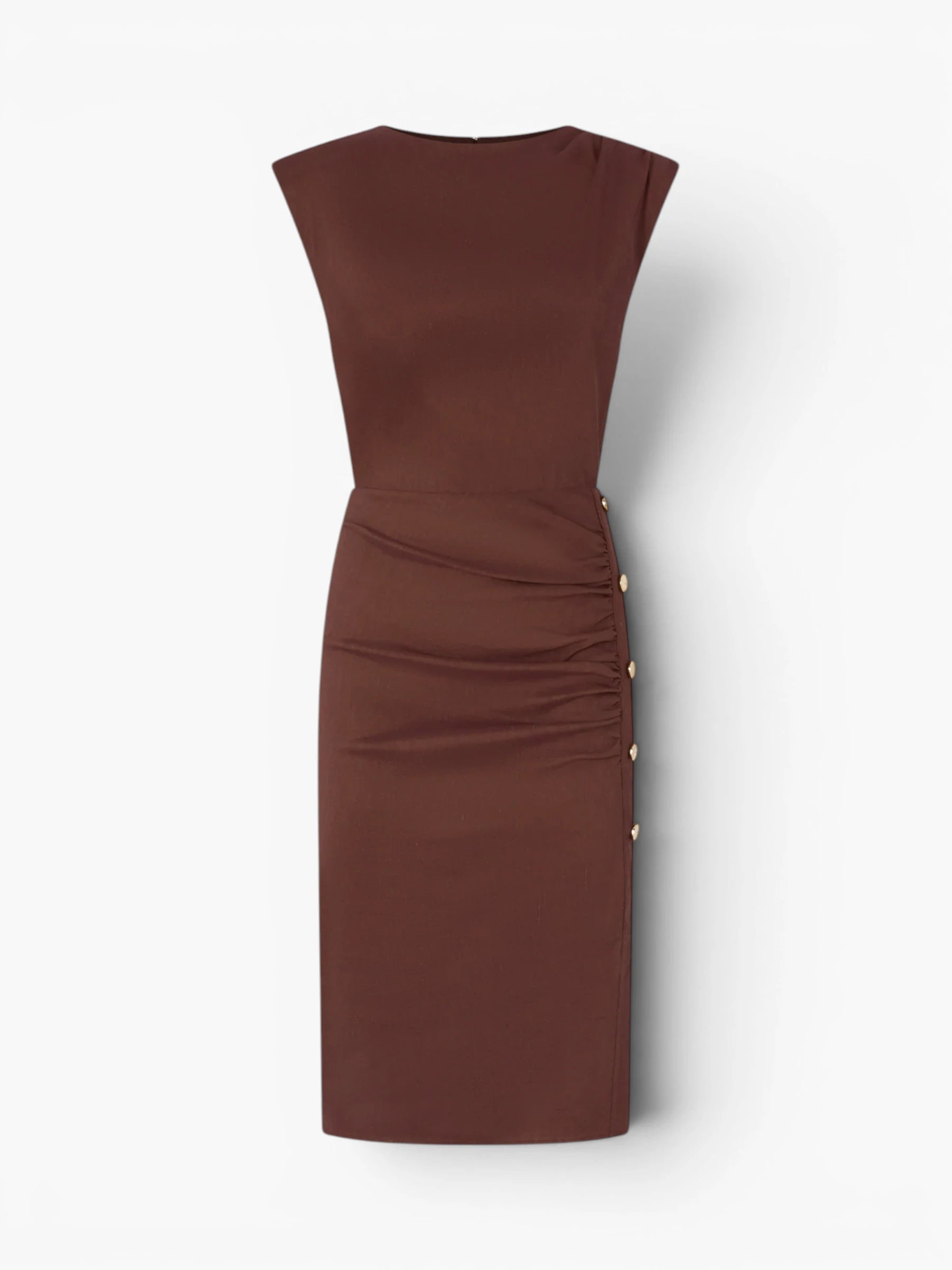 Slim-Fitting Calf-Length Dress - Roestbruin
