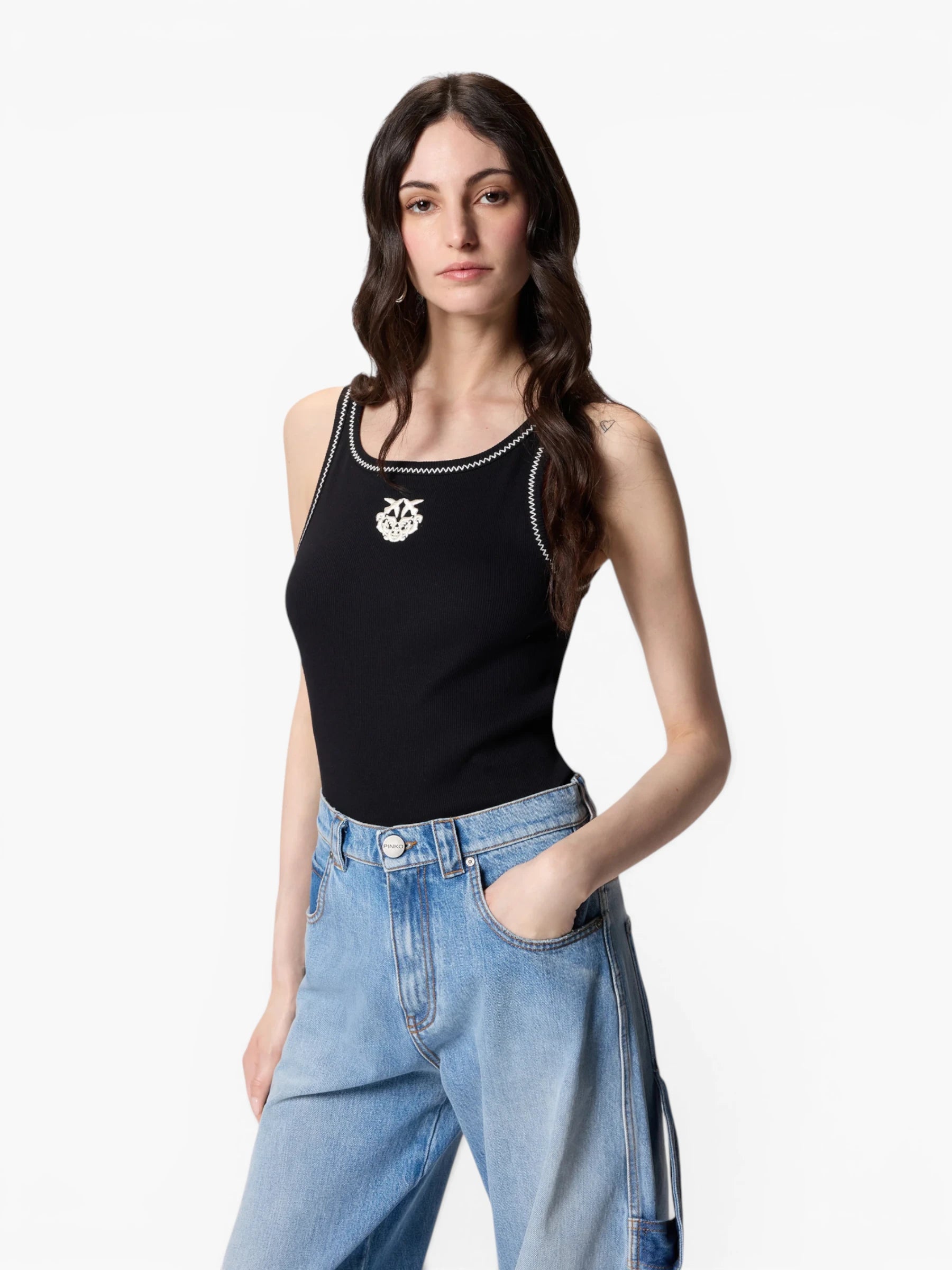 Ribbed vest top - Black/White