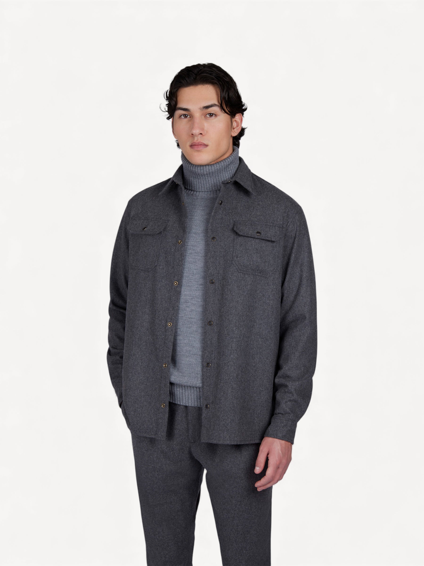Wool Blend Overshirt - Antraciet