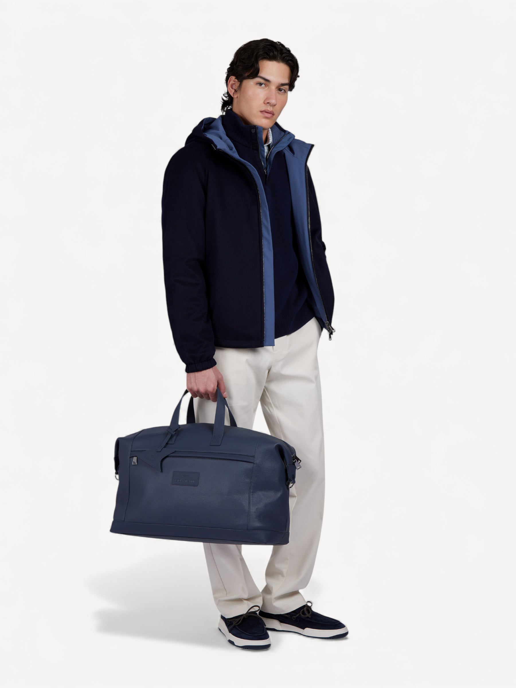 Tumbled Leather Holdall Bag - Donkerblauw