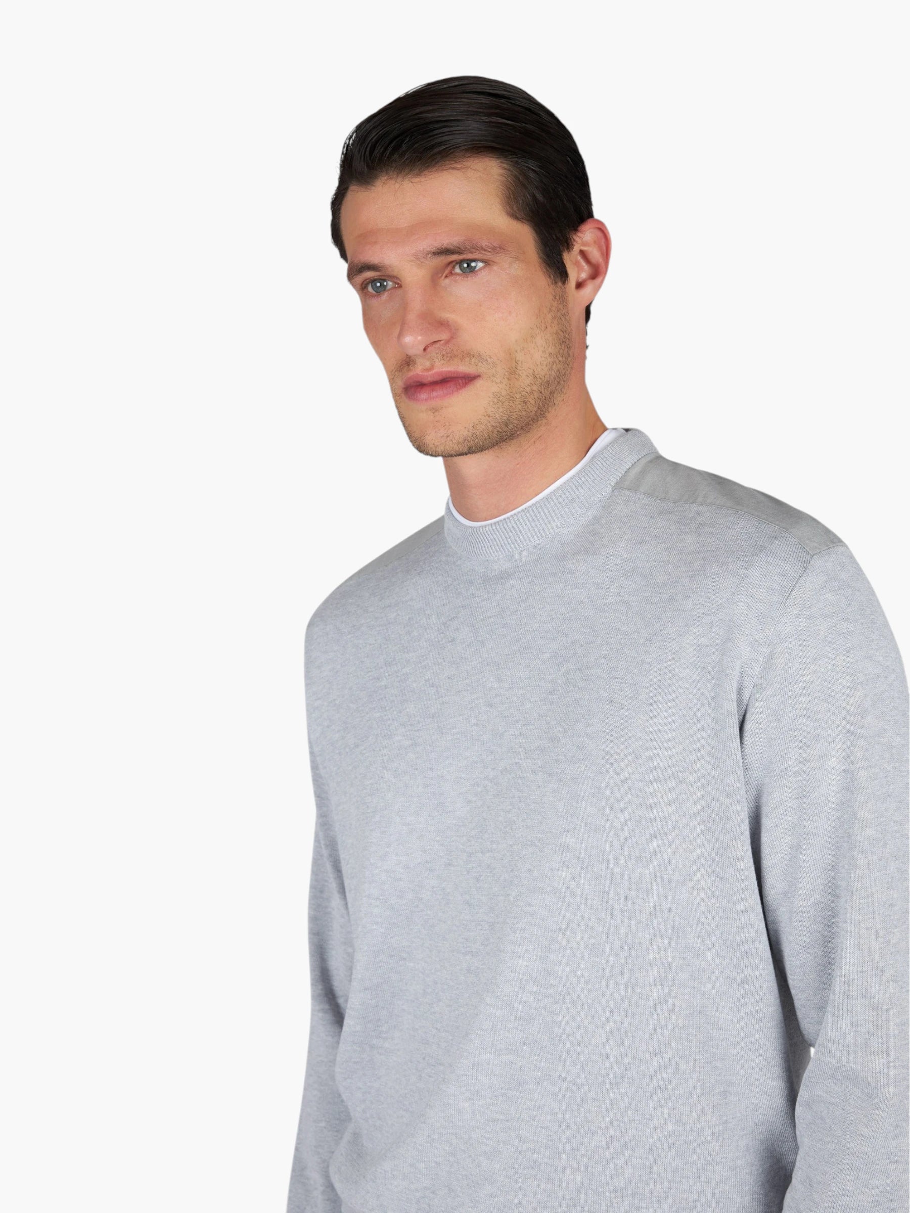 Silk-Cotton Crewneck trui - Light Grey