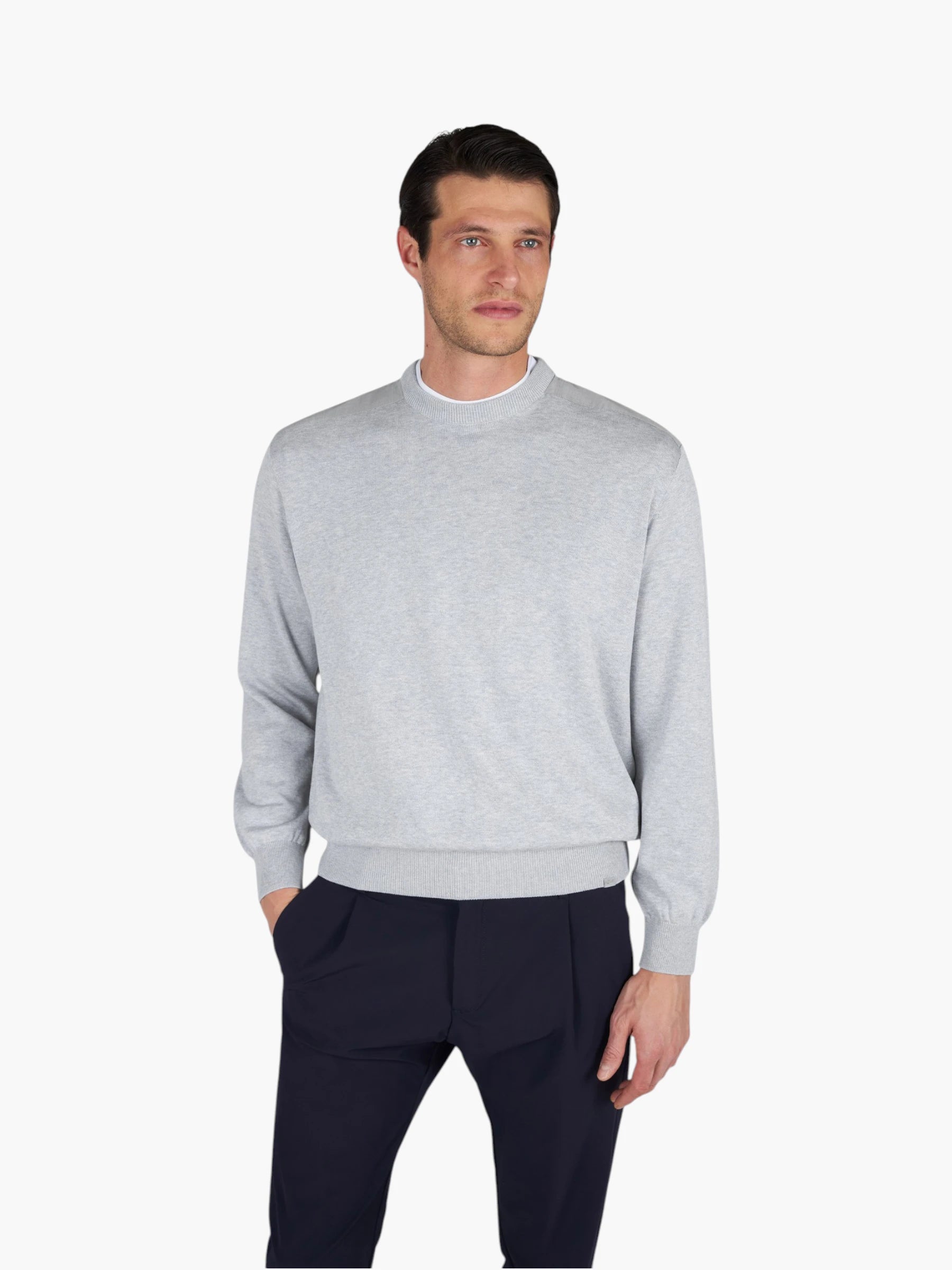 Silk-Cotton Crewneck trui - Light Grey