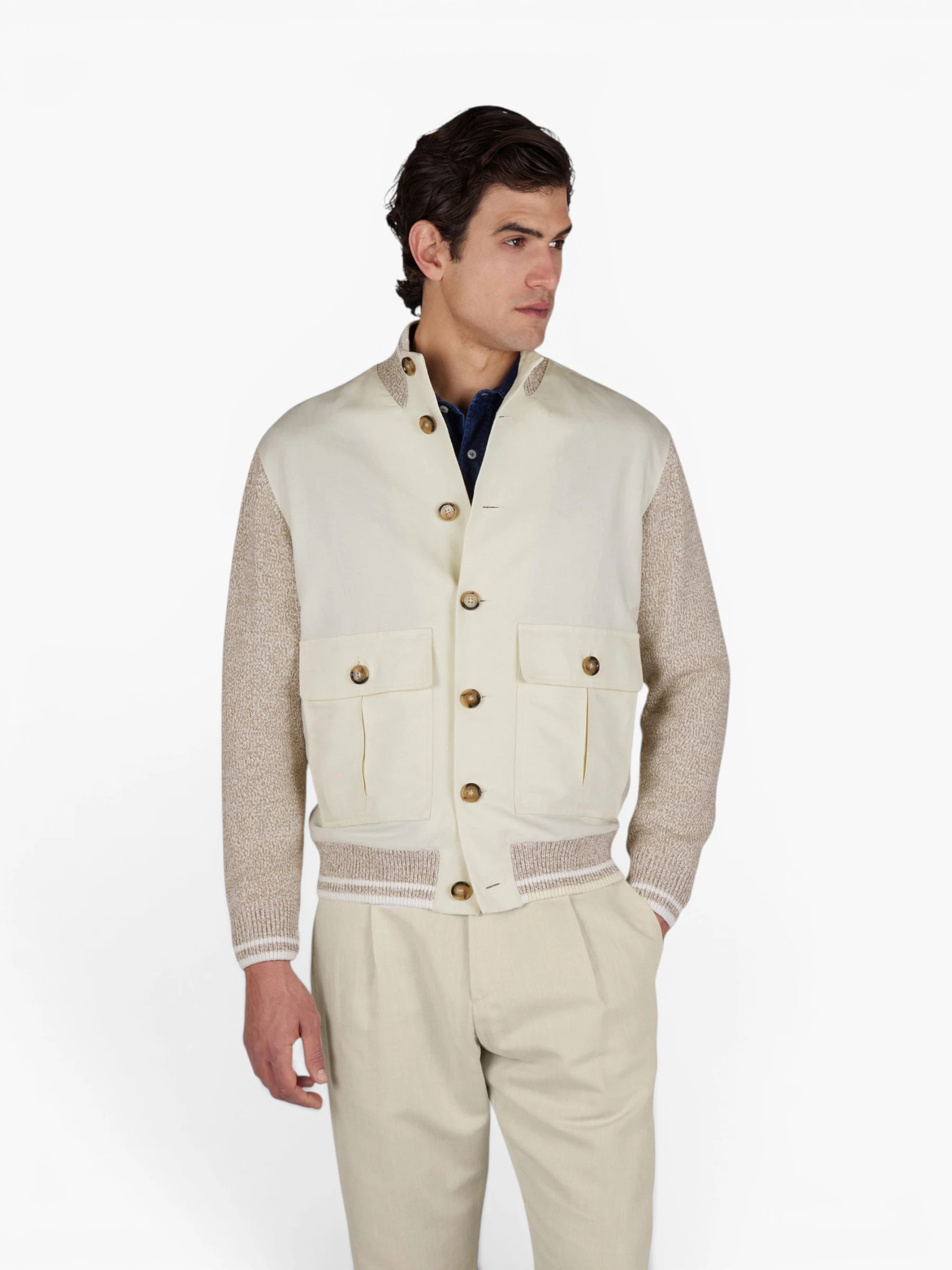 Cotton Knitted / Hybrid jacket - creme