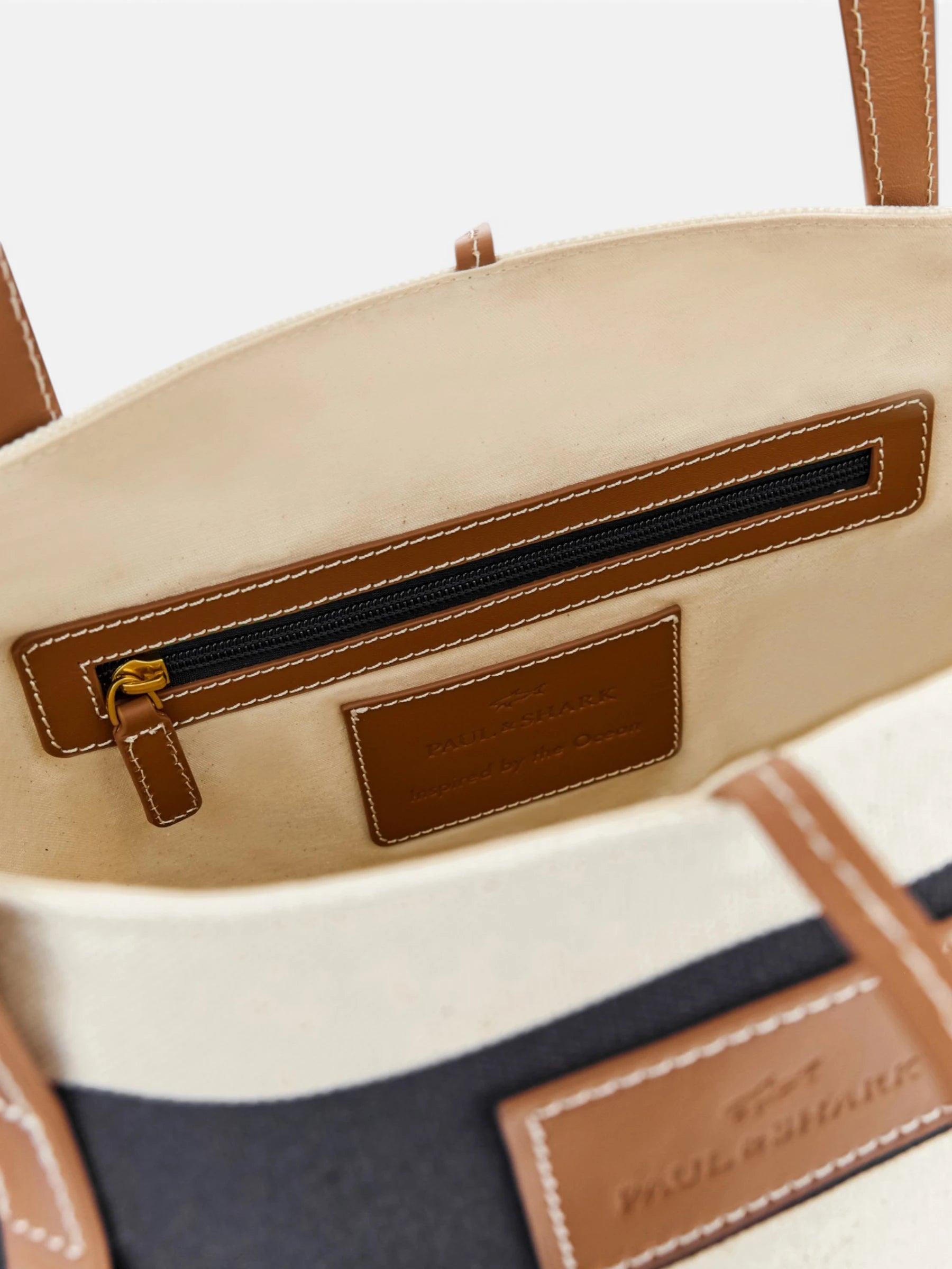 Leather Badge Canvas Striped Bag Sea 26418101 H21 - creme \ blauw gestreept