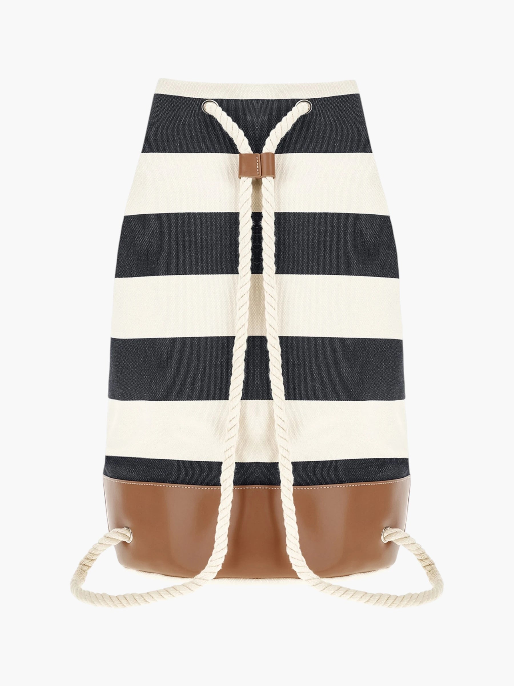 Leather Badge Canvas Striped Bag Sea - Blue Cream