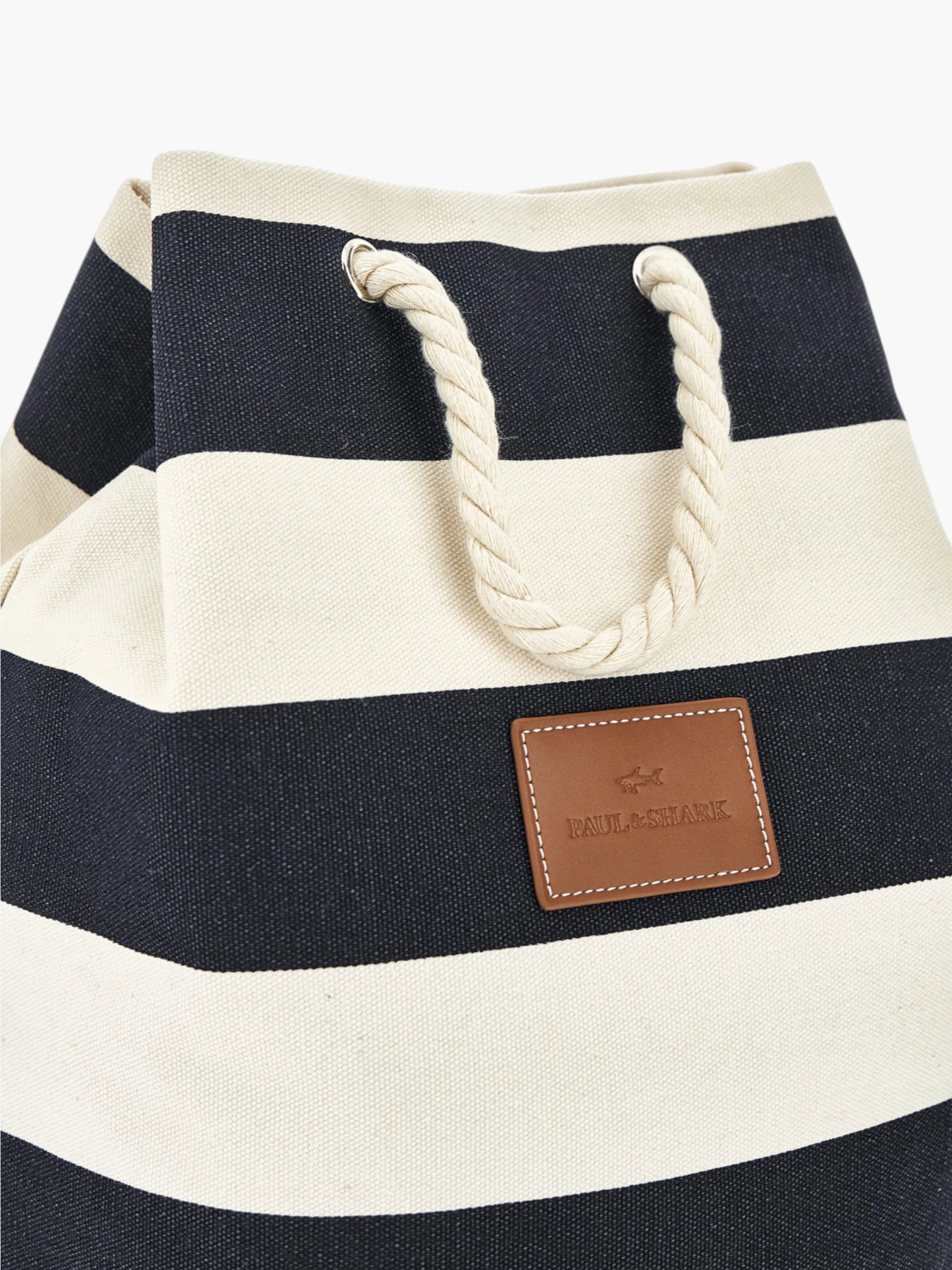 Leather Badge Canvas Striped Bag Sea - Blue Cream