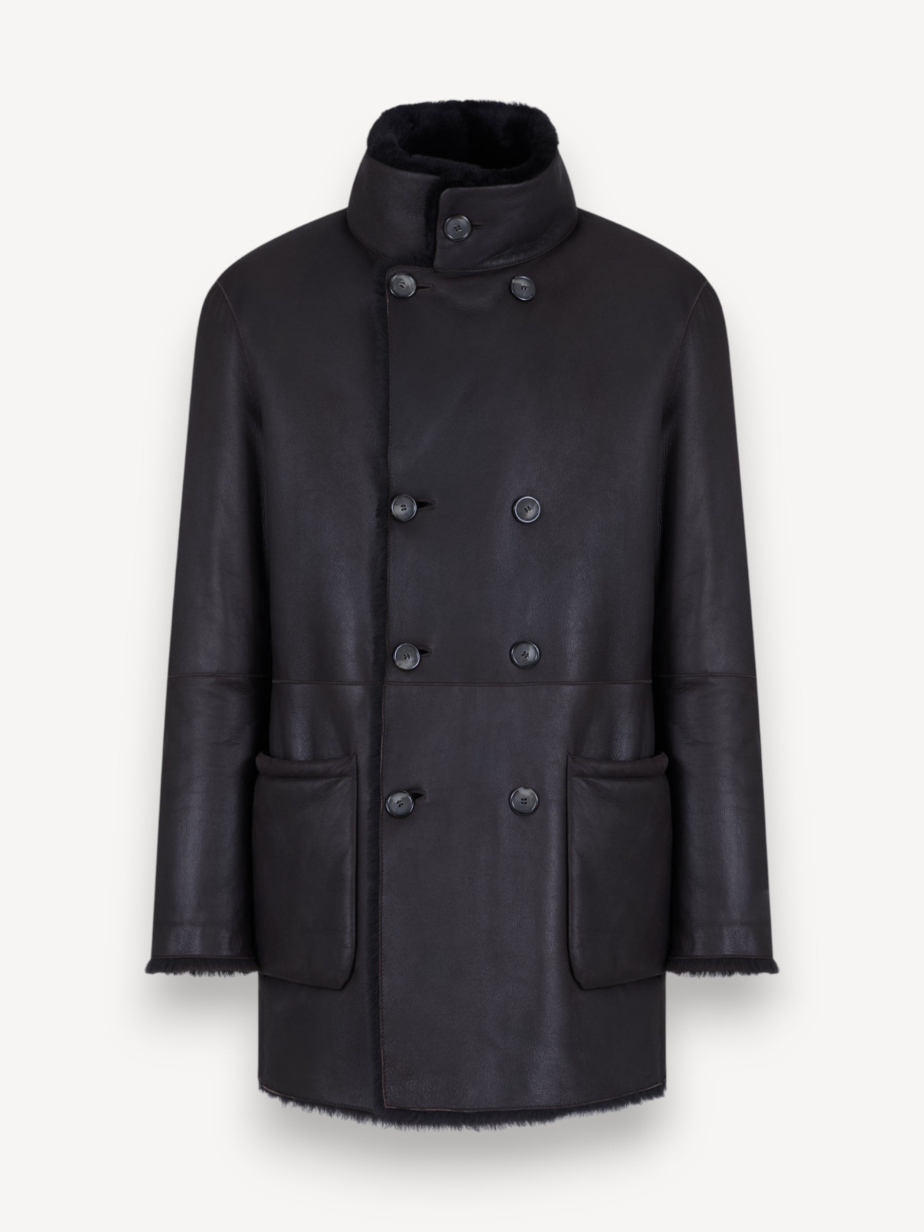 Double Breasted Sheepskin Pea-Coat - Navy