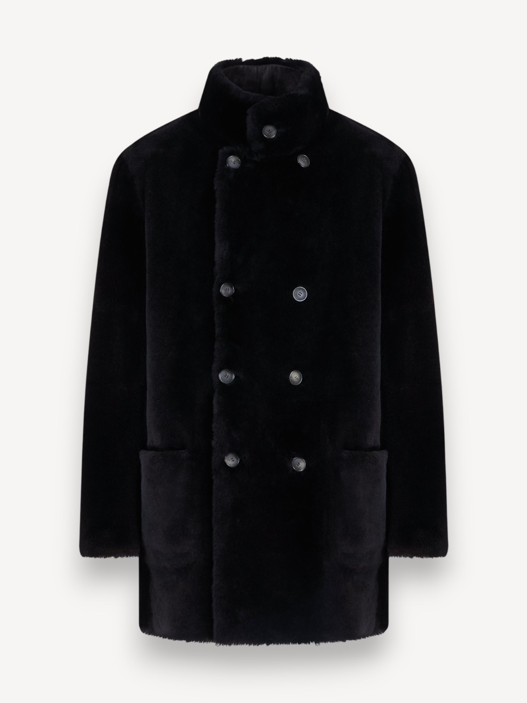 Double Breasted Sheepskin Pea-Coat - Navy