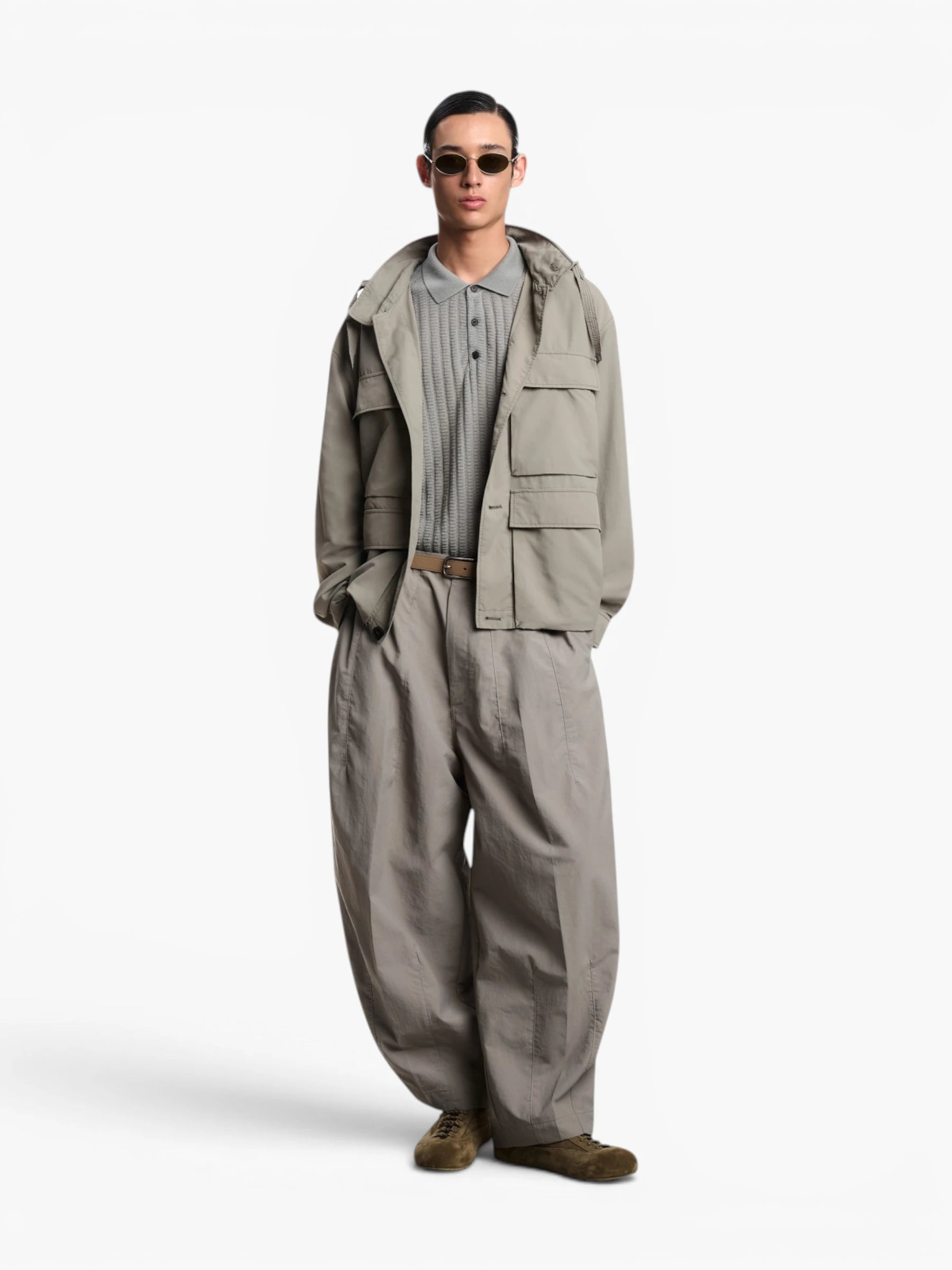 Wool and Lyocell-blend polo collar jumper - Neutral Gray
