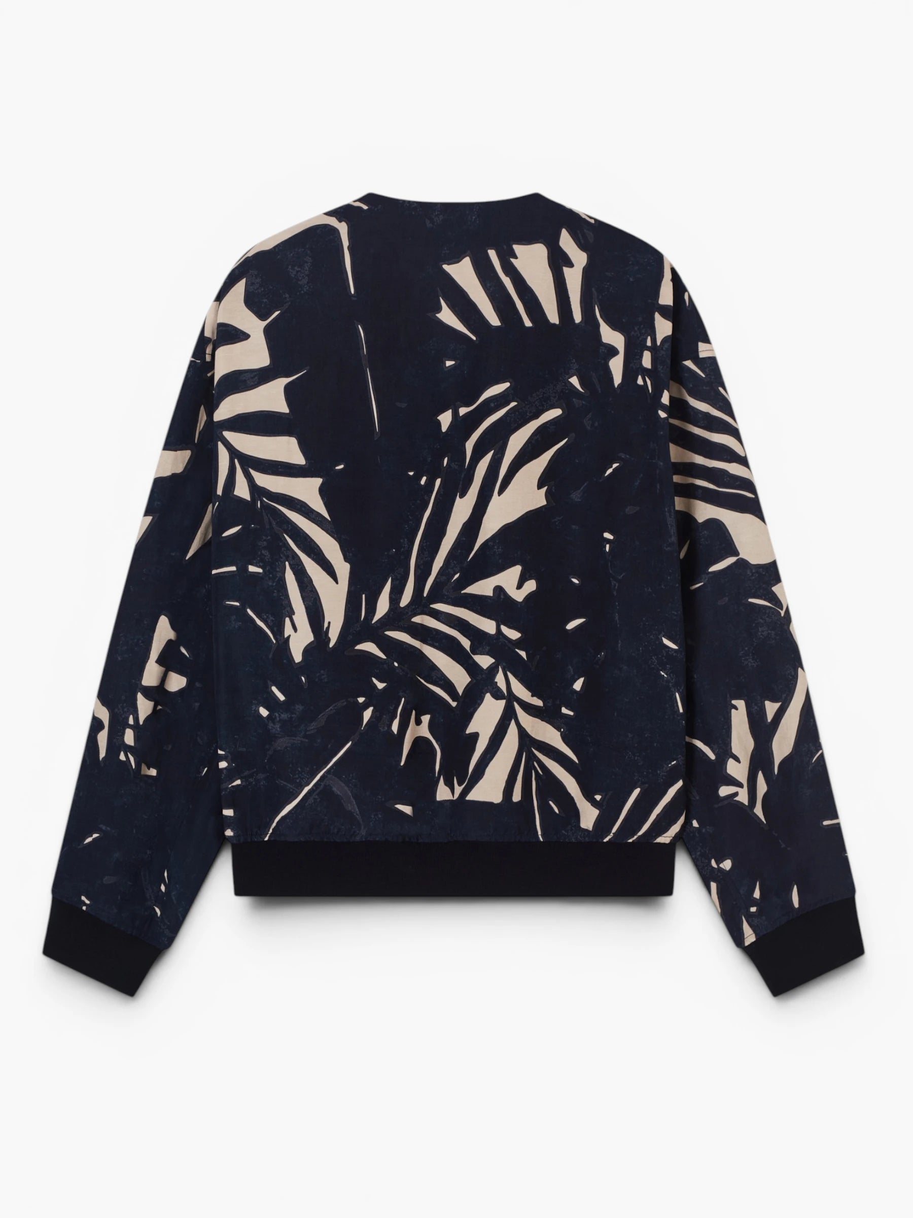 Linen-blend jacket with foliage-print pattern - Blauw