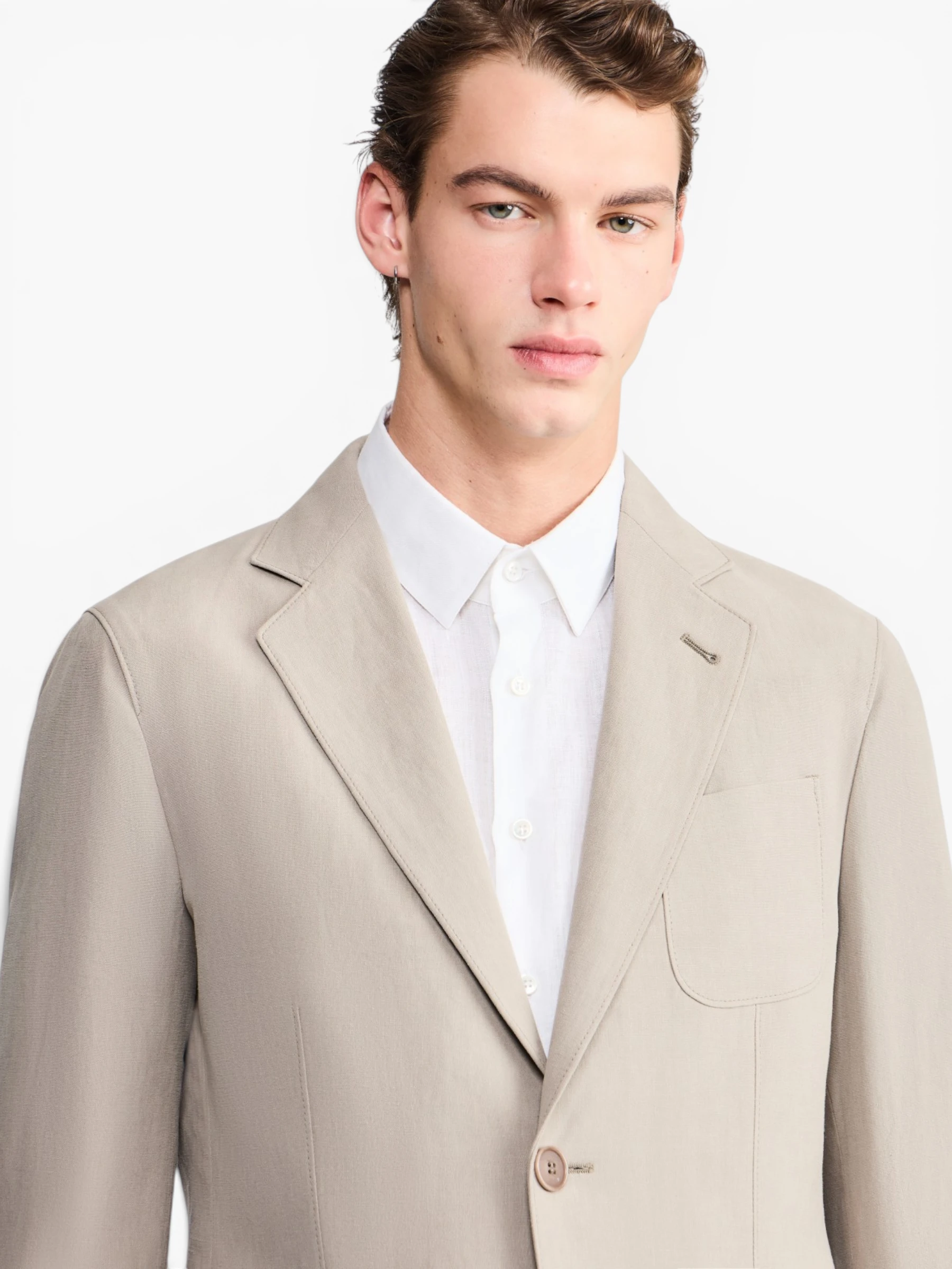 Upton Line Single-Breasted Jacket - Greige