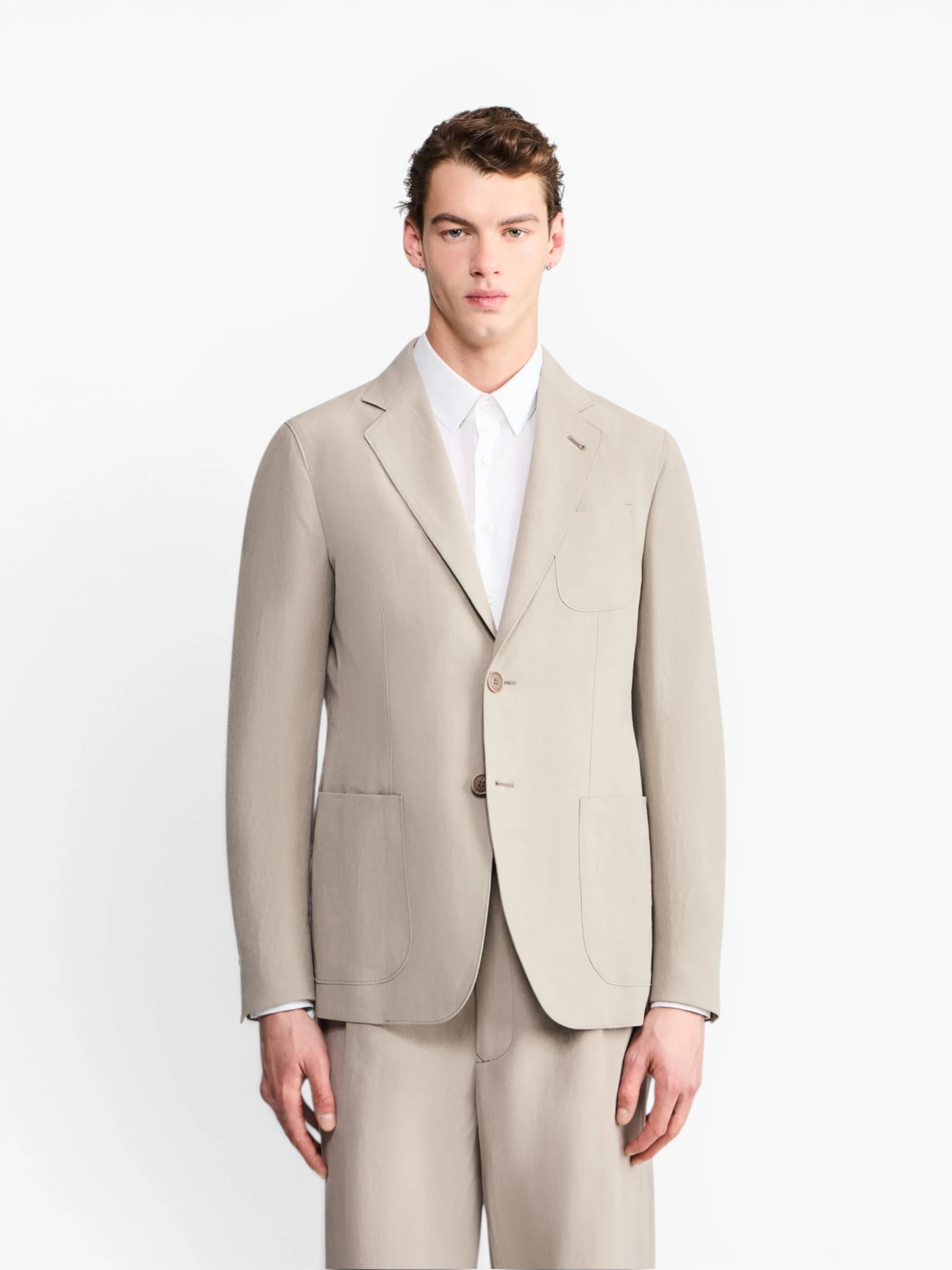 Upton Line Single-Breasted Jacket - Greige