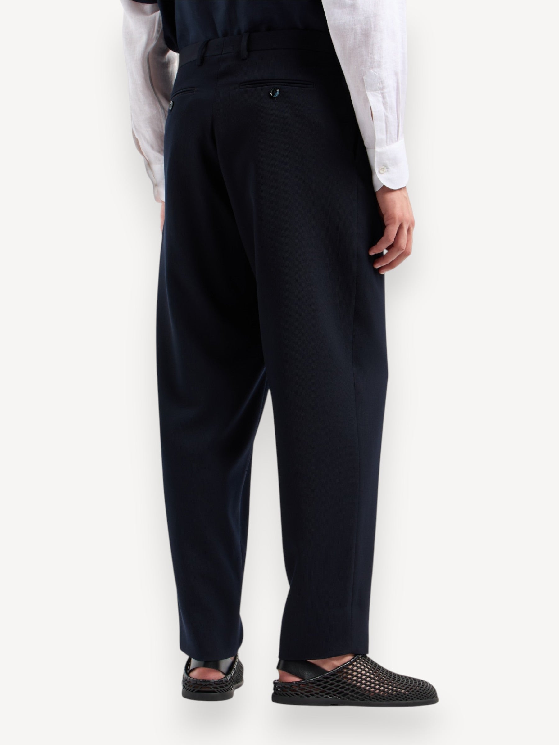 Wool Double-Pleat Trousers - Navy Blue