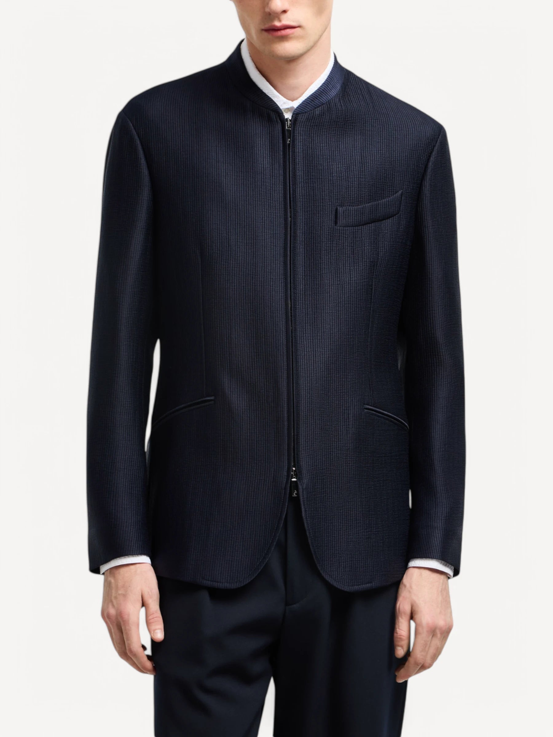 Washed Cupro Canneté Zip-Up Jacket - Evening Blue