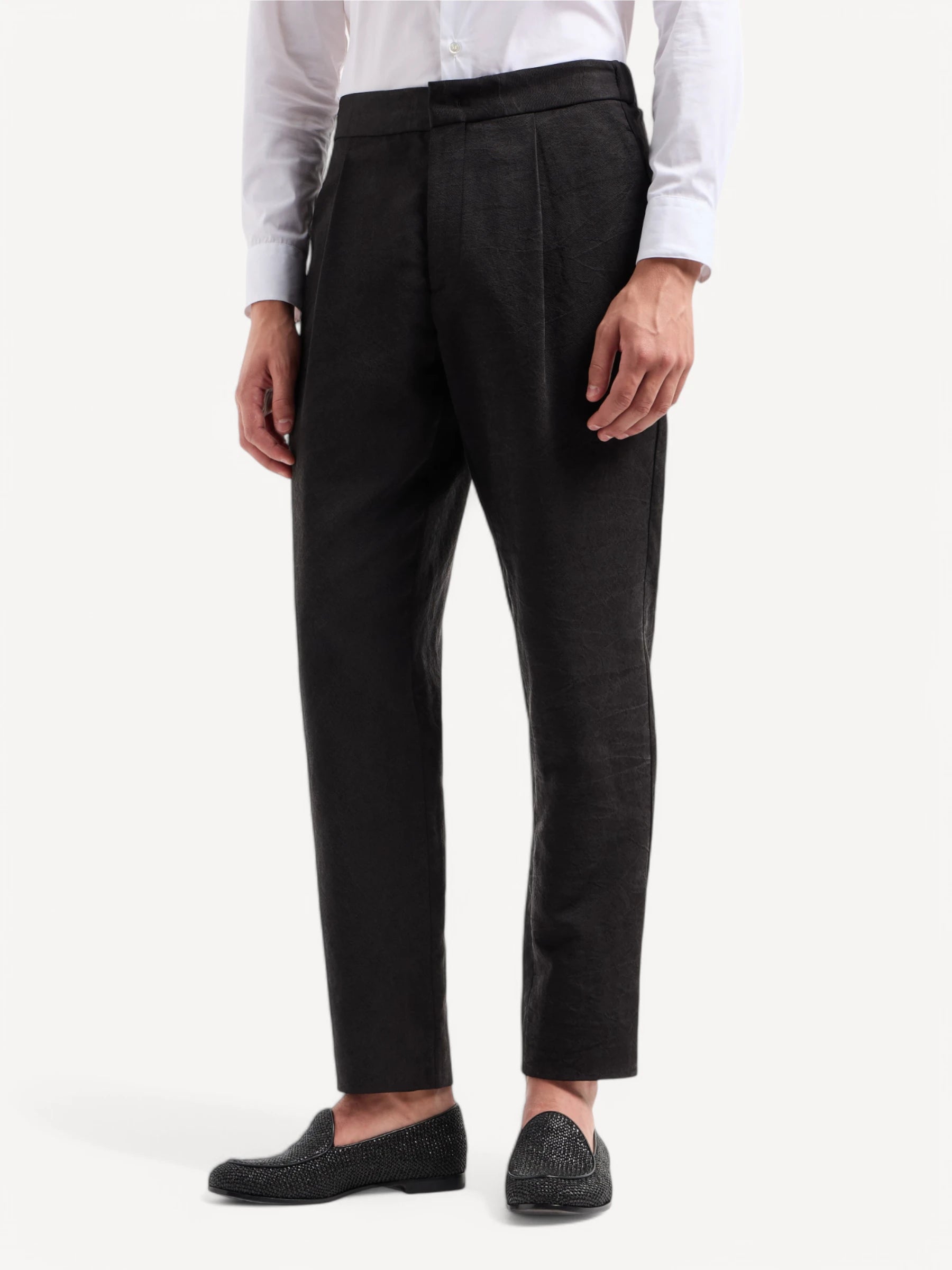 Washed Silk Single-Dart Trousers - Black