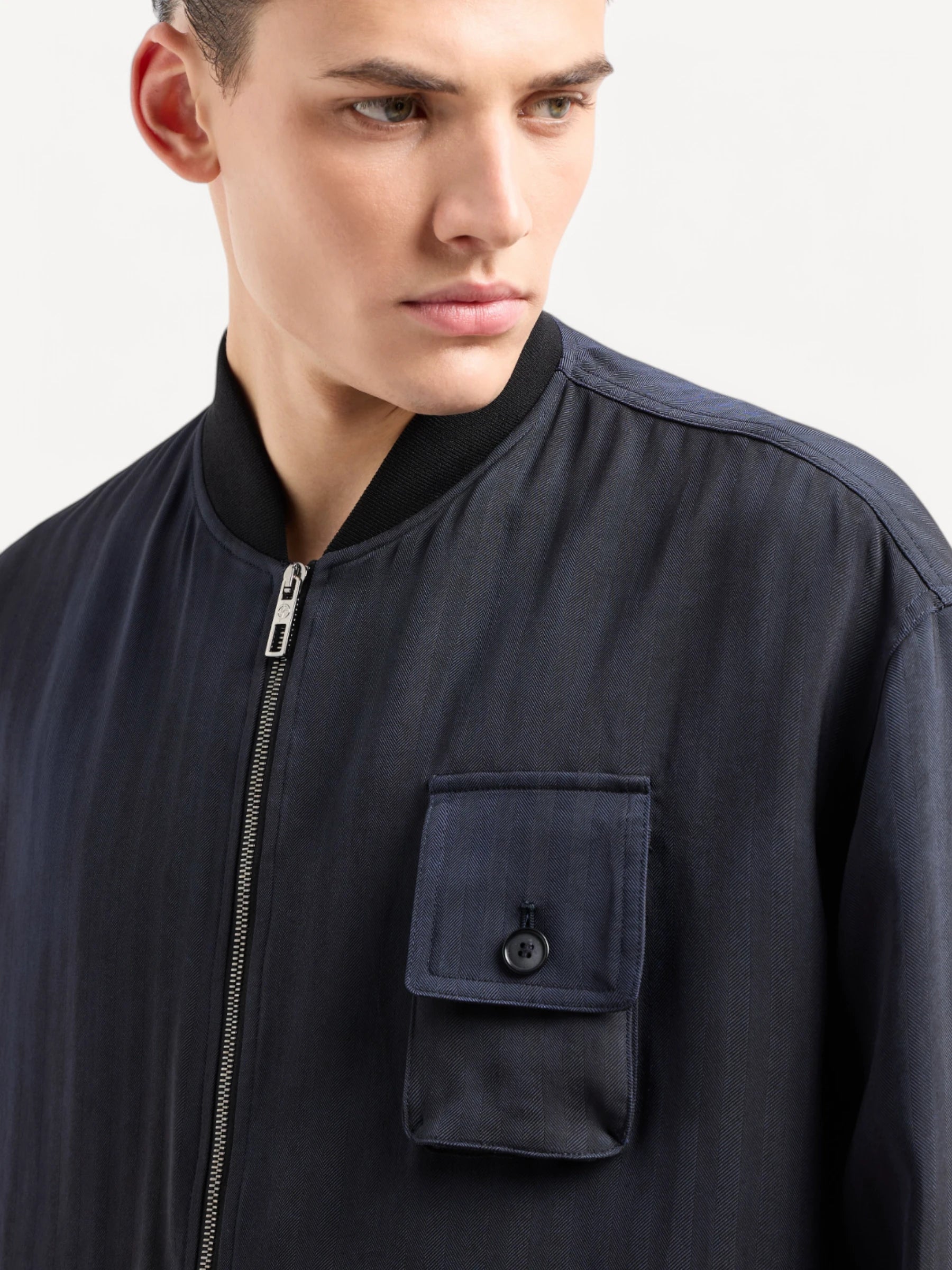 Chevron Viscose Blouson - Navy