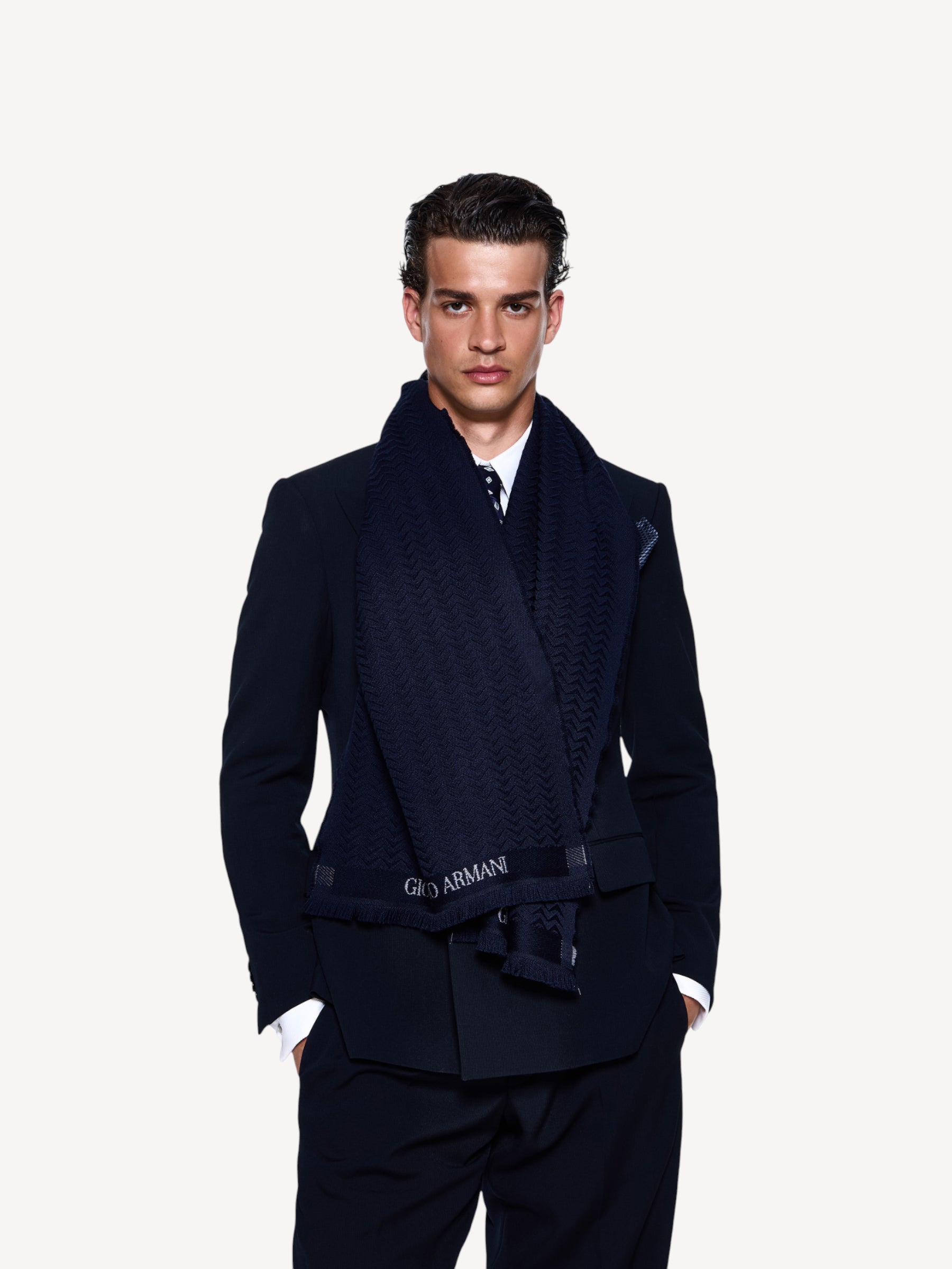 Jacquard Virgin Wool Scarf - Blauw