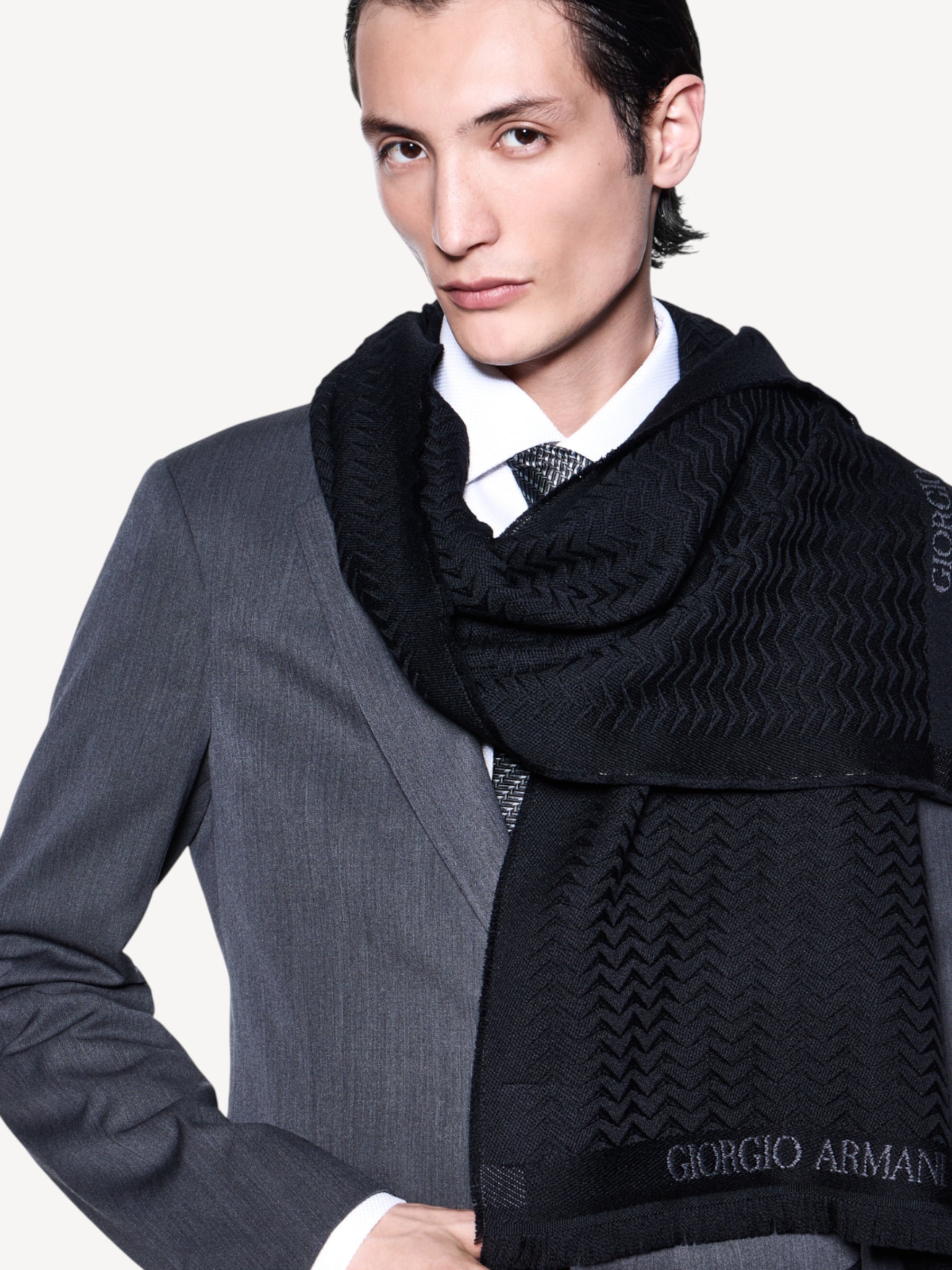 Jacquard Virgin Wool Scarf - Zwart