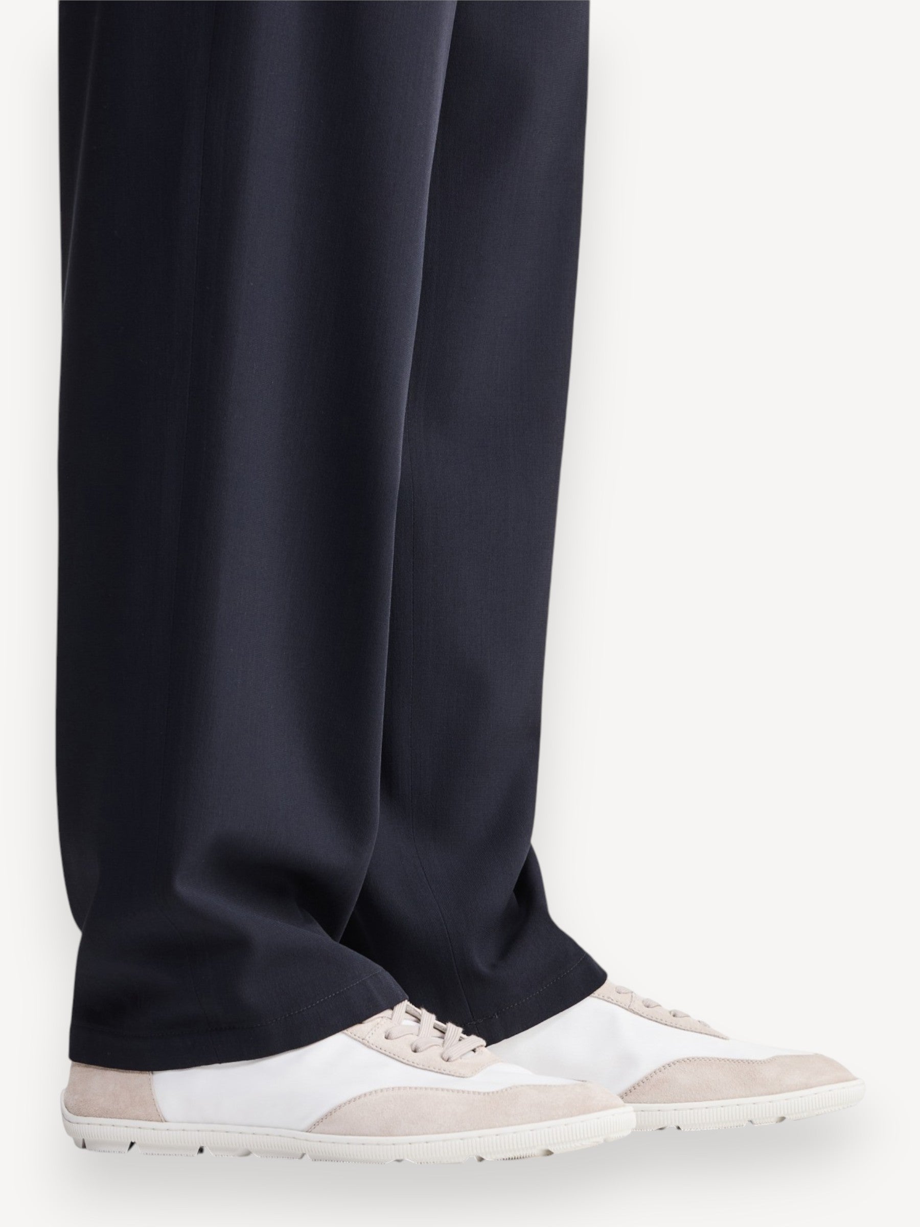 Wool Flat-Front Trousers - Navy Blue