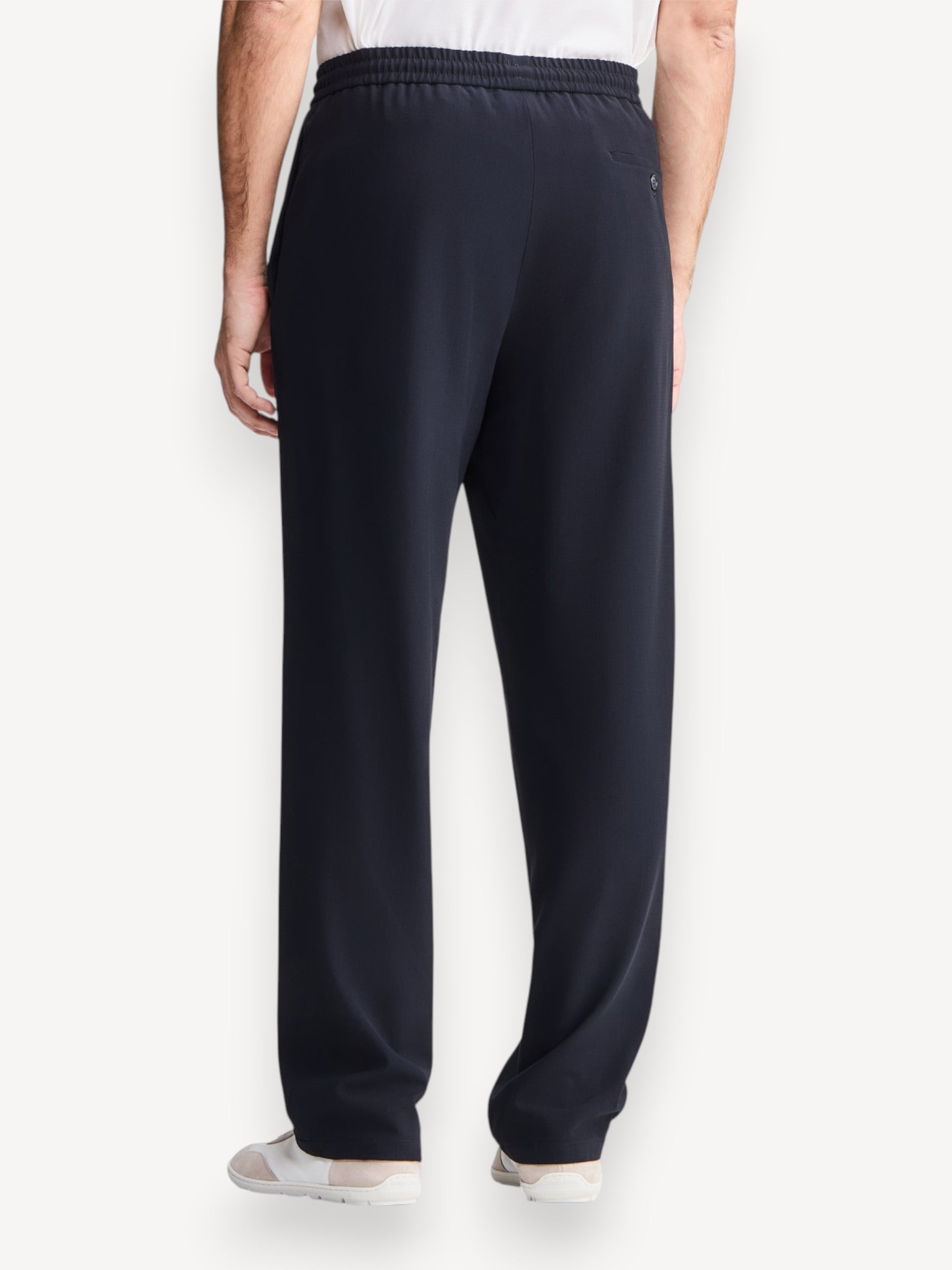 Wool Flat-Front Trousers - Navy Blue