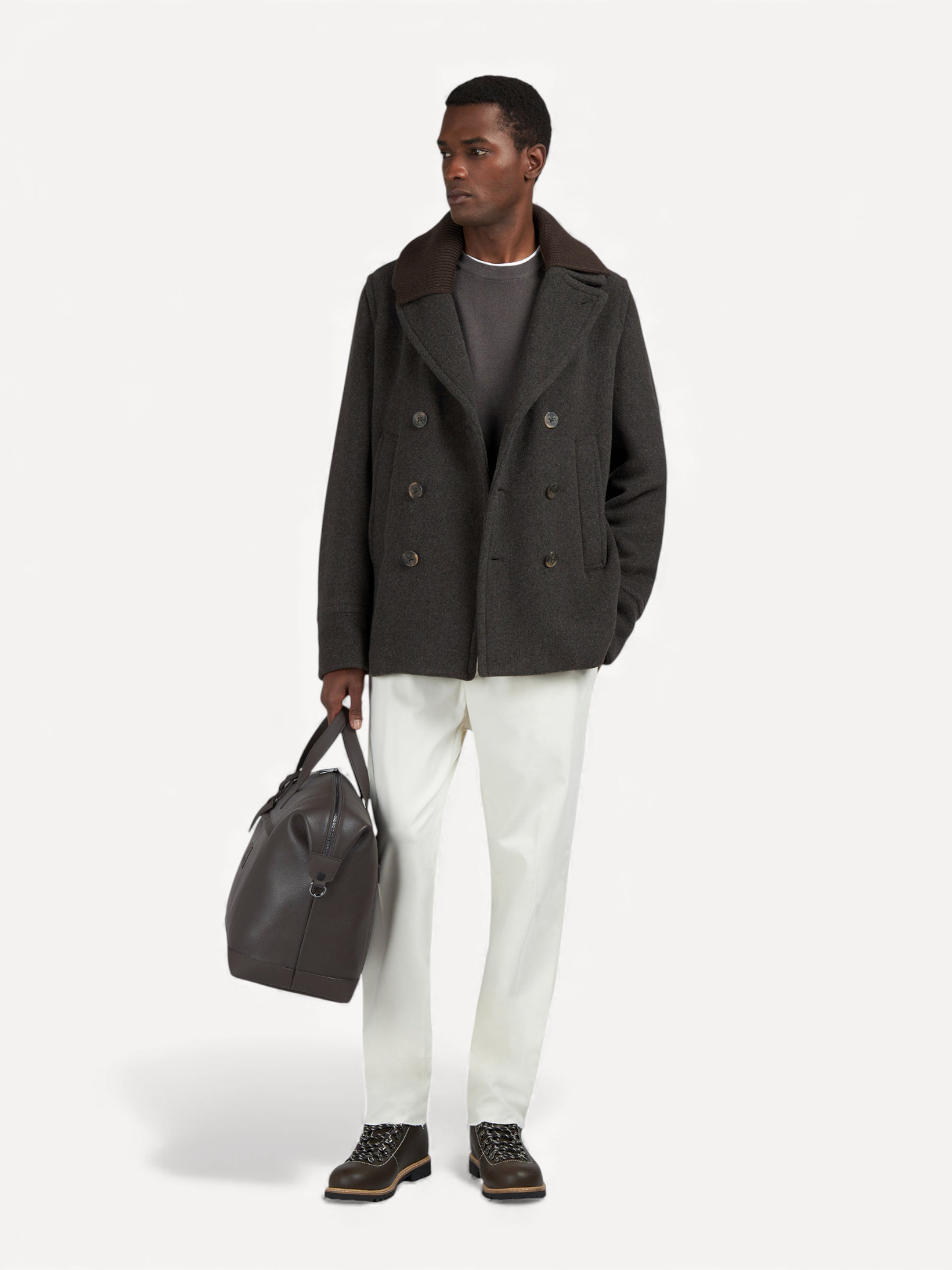 Wool Cashmere Peacoat - Donkerbruin
