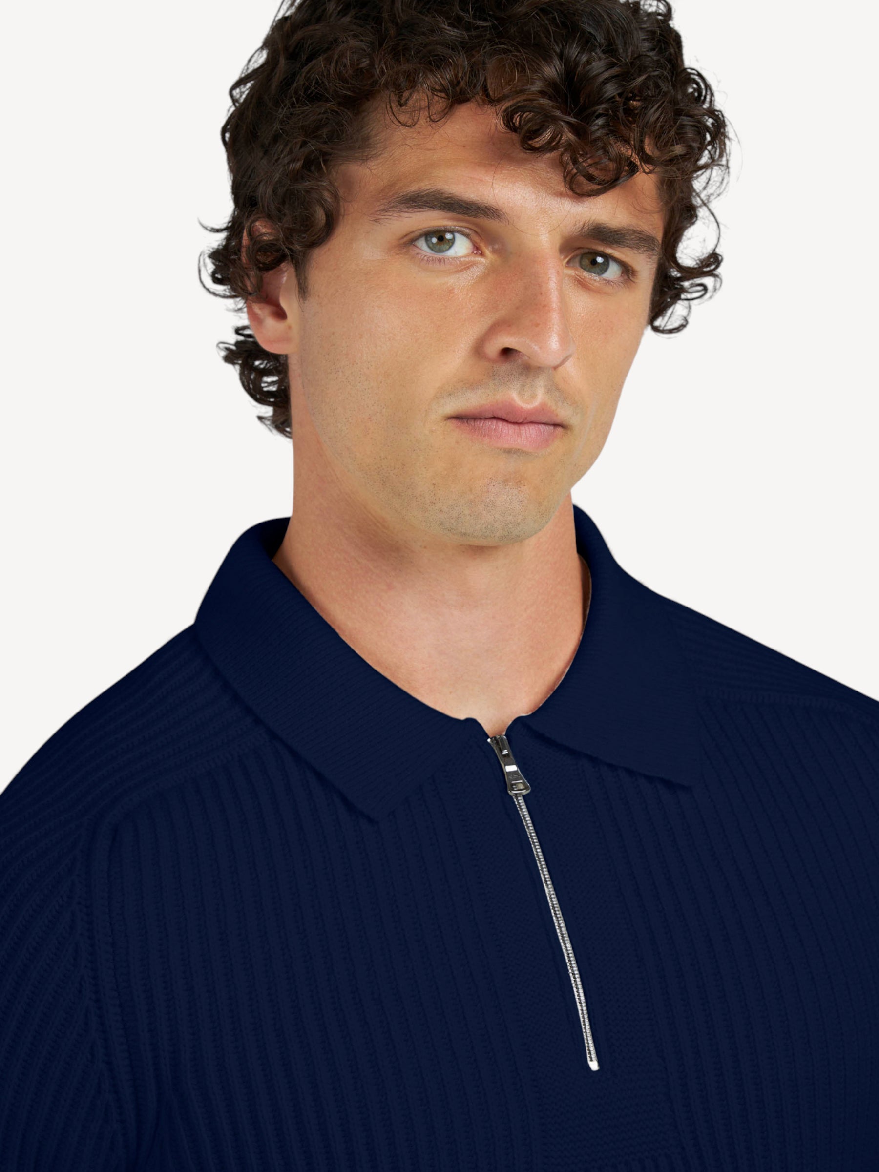 Re-Wool Zip Polo - Donkerblauw