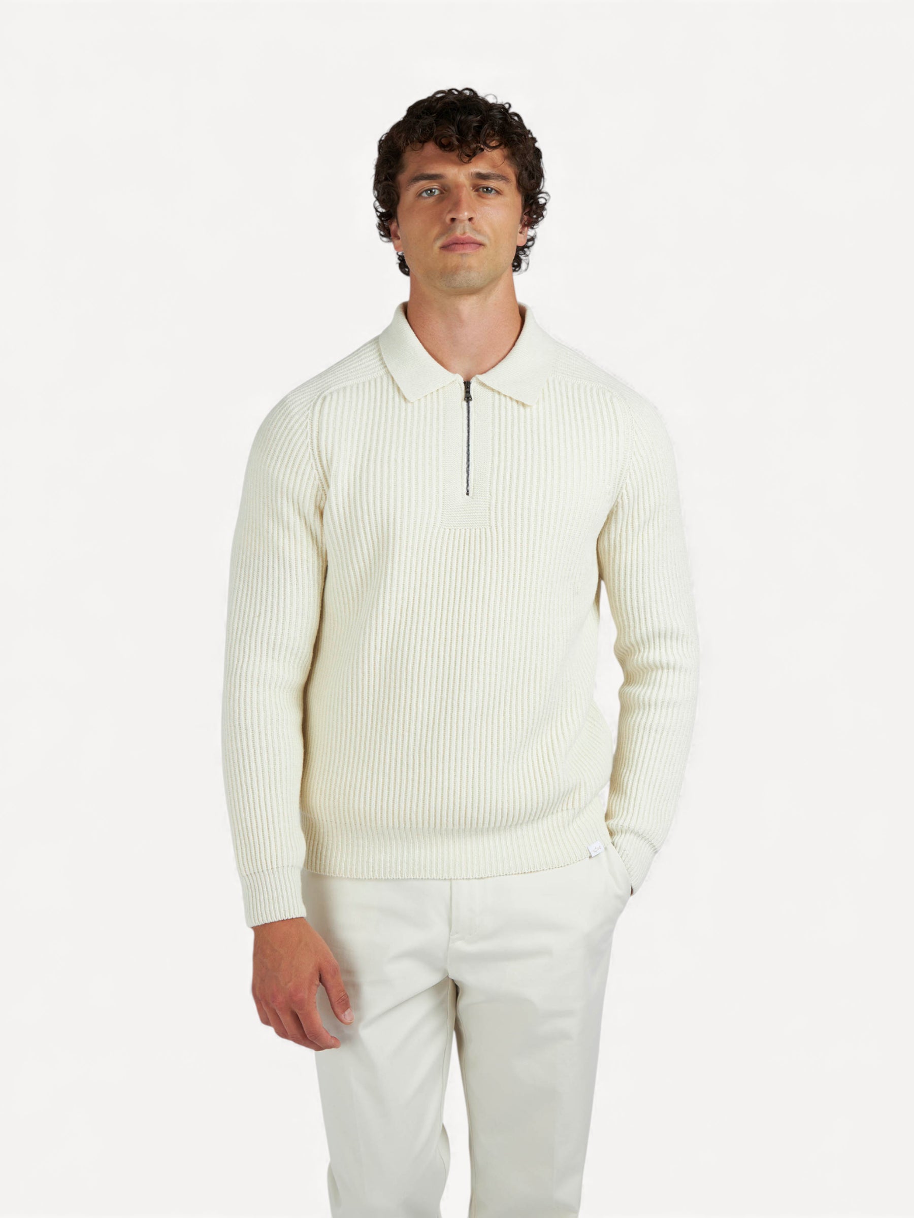 Re-Wool Zip Polo - Off White