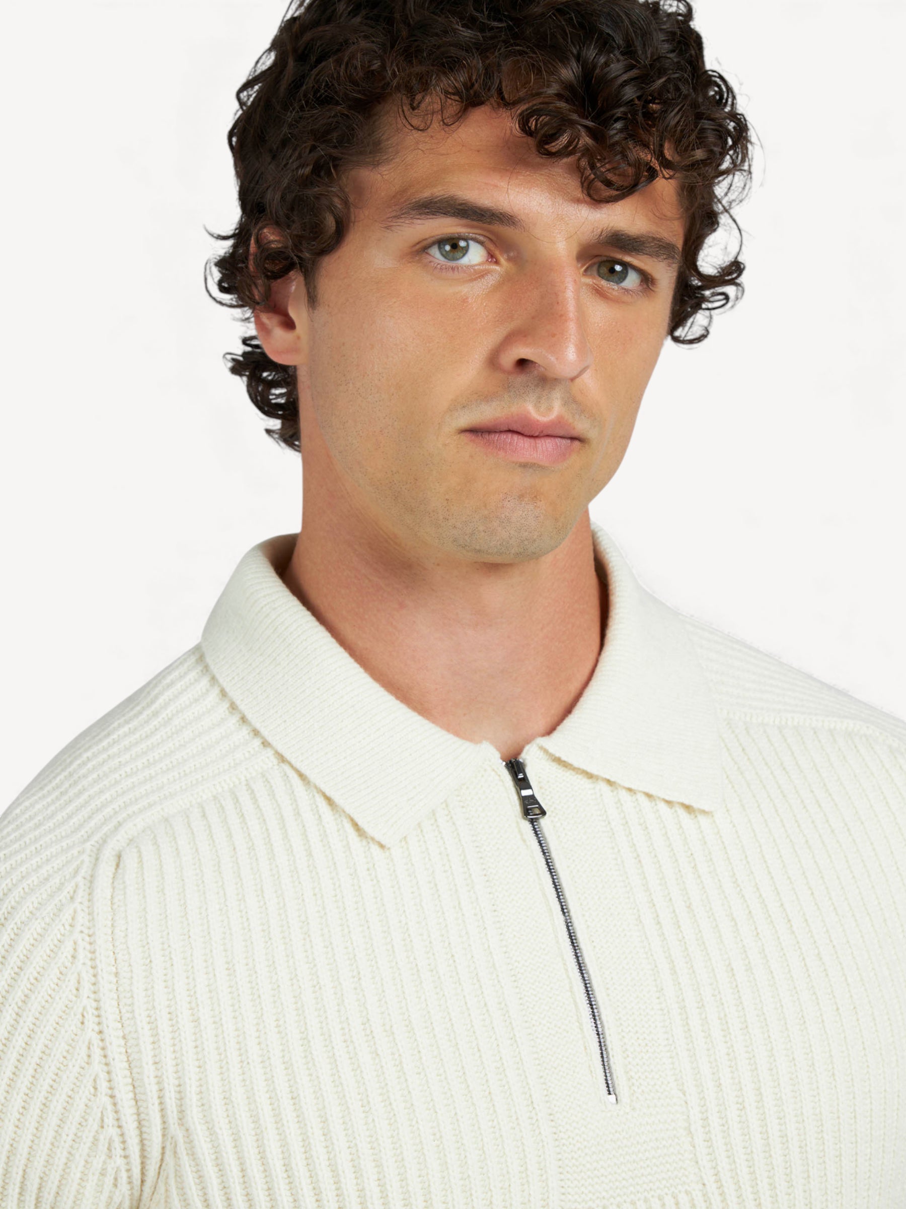 Re-Wool Zip Polo - Off White