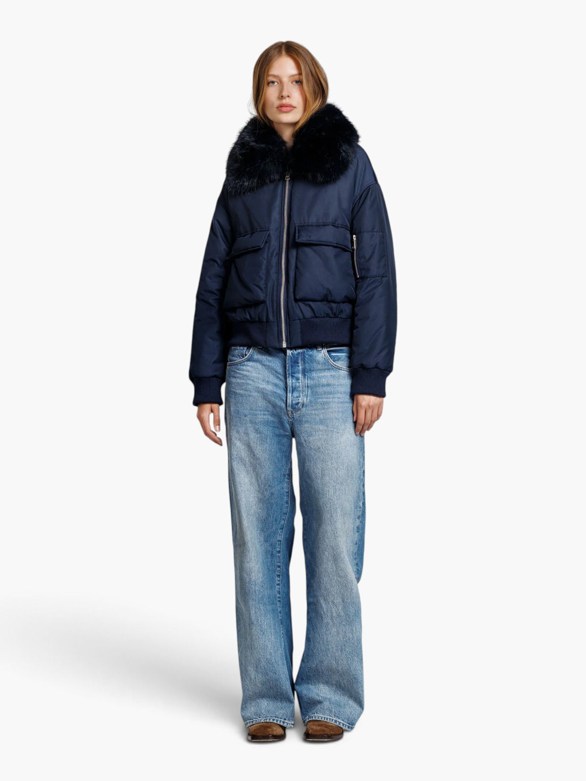 Alter Ego Juliette Nylon Fur jacket - Donkerblauw