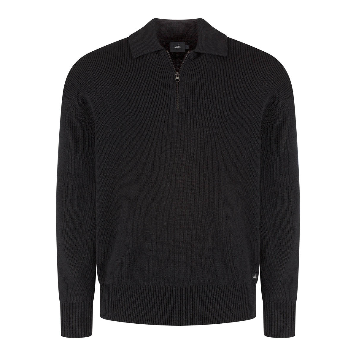 Cotton Merino Heavy Knit Half Zip Polo K 602 CMHKHZP 0226 - Pure Black