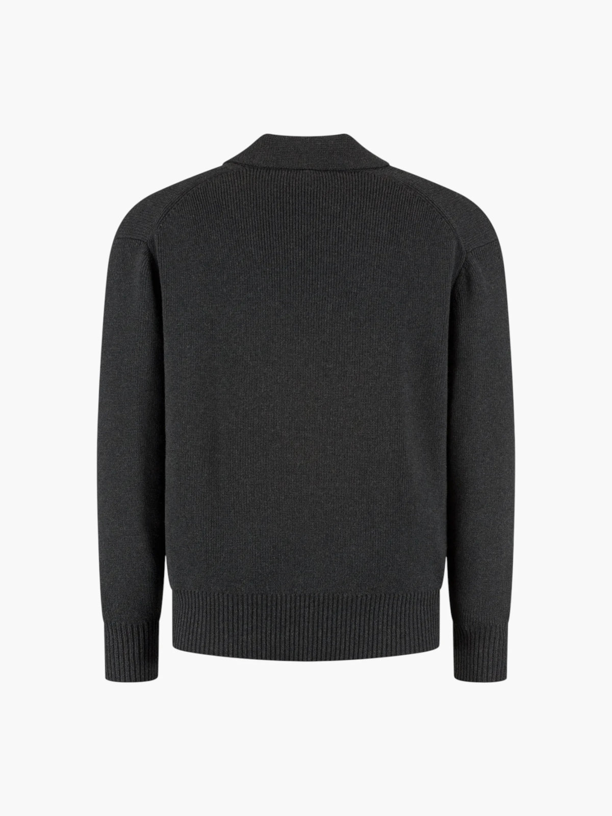 Cotton Merino Heavy Knit Half Zip Polo - Anthracite Melange