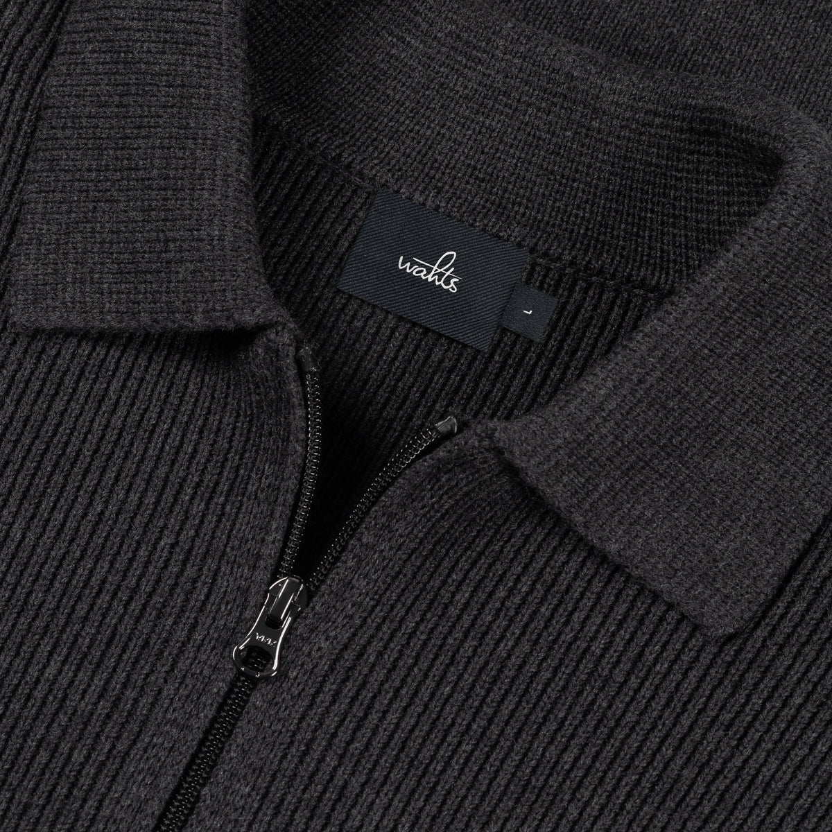 Cotton Merino Heavy Knit Half Zip Polo - Anthracite Melange