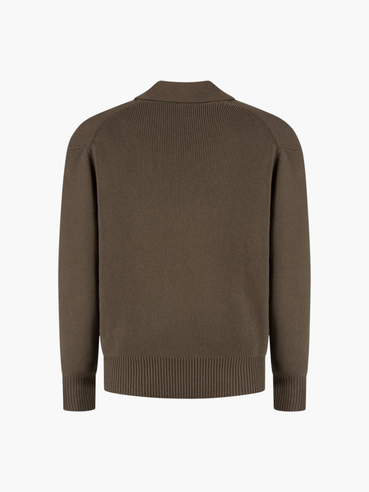 Cotton Merino Heavy Knit Half Zip Polo - Dark Olive