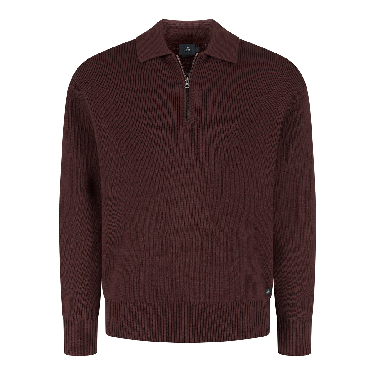 Cotton Merino Heavy Knit Half Zip Polo - Burgundy