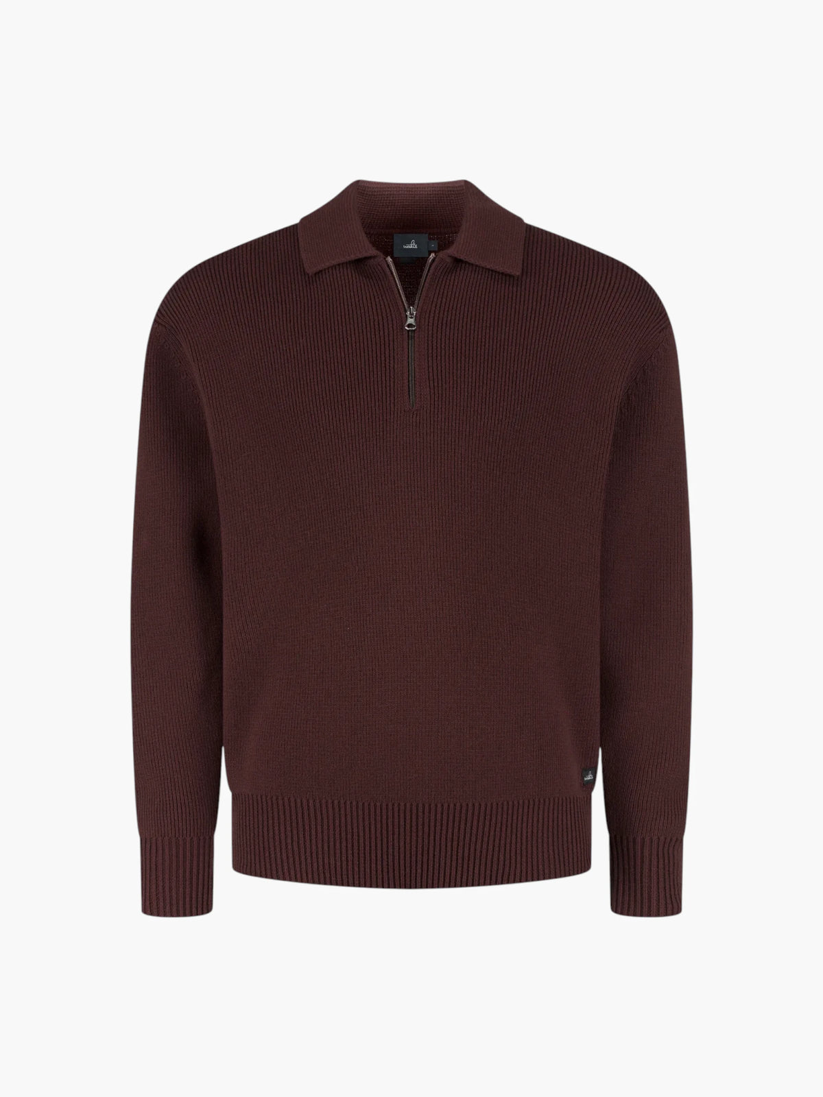 Cotton Merino Heavy Knit Half Zip Polo - Burgundy