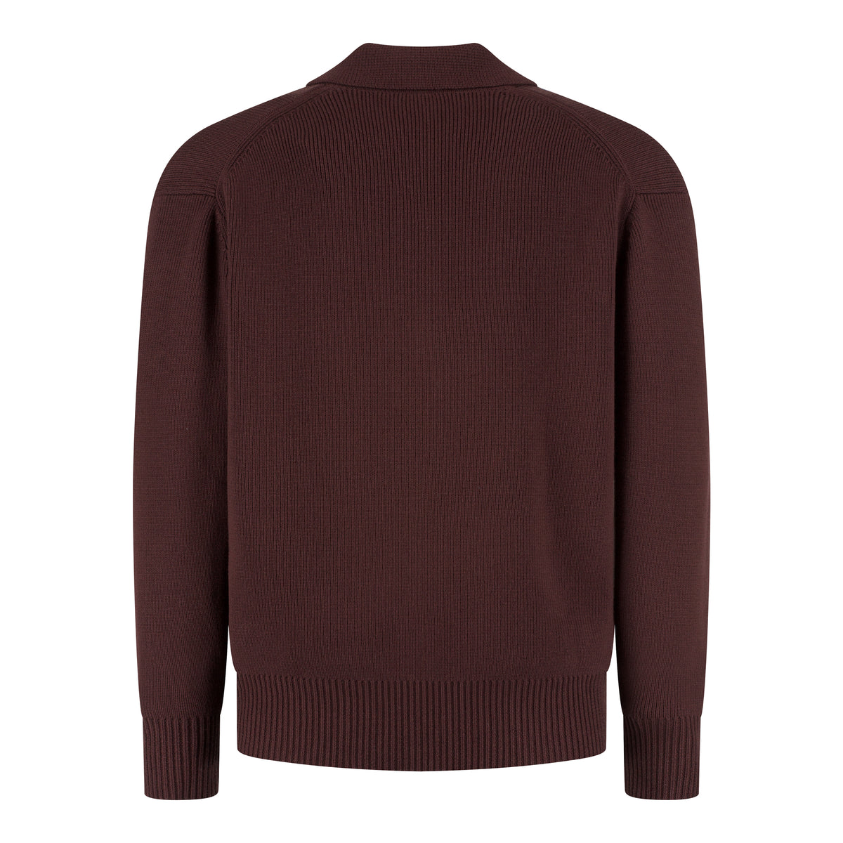 Cotton Merino Heavy Knit Half Zip Polo - Burgundy