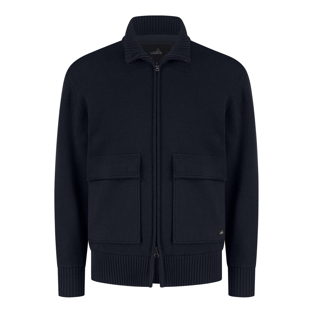 Cotton Merino Full Zip Padded Cardigan - Night Blue