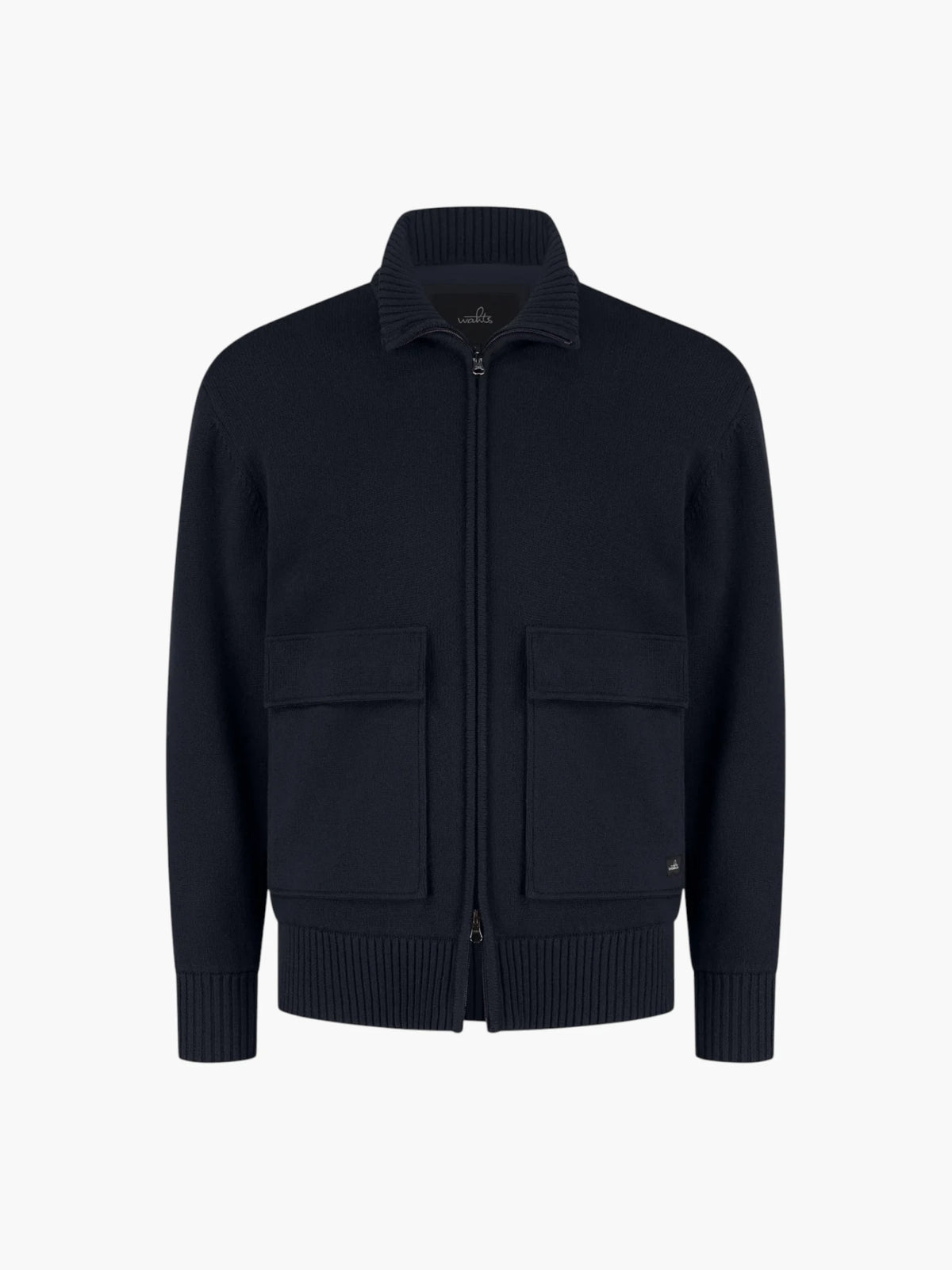 Cotton Merino Full Zip Padded Cardigan - Night Blue