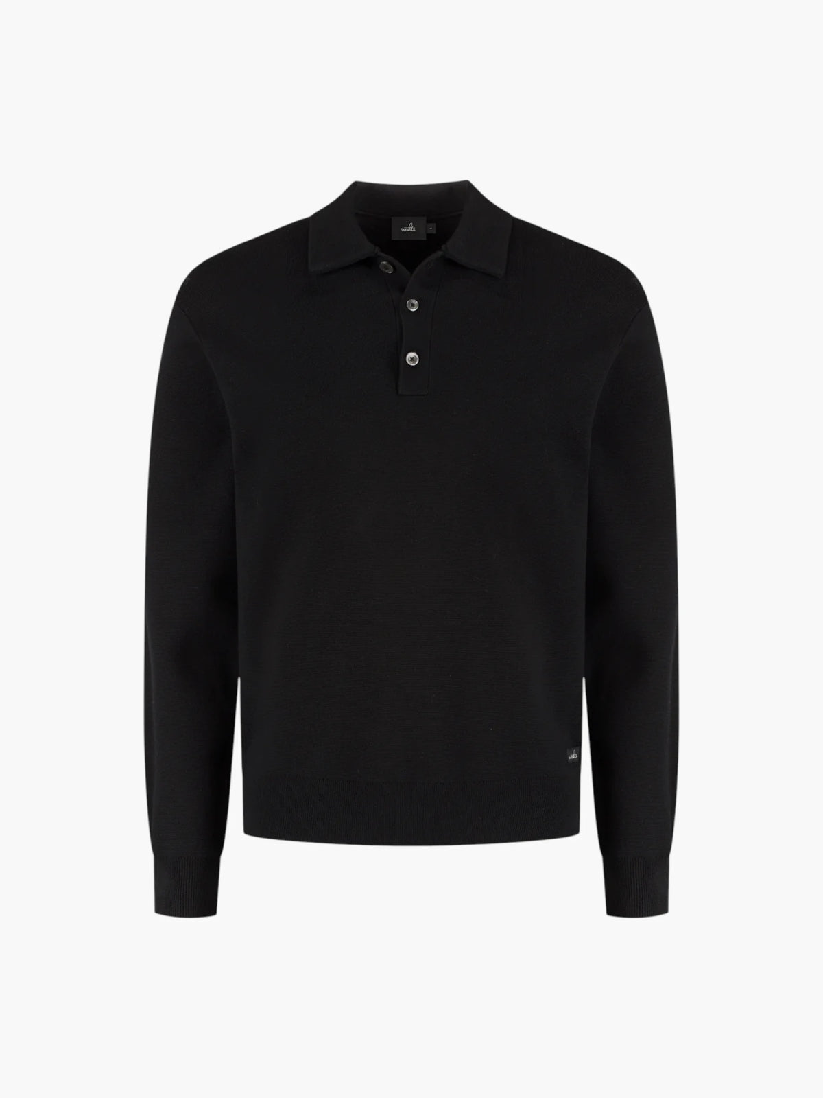 Cotton Merino Heavy Knit Buttoned Polo - Pure Black