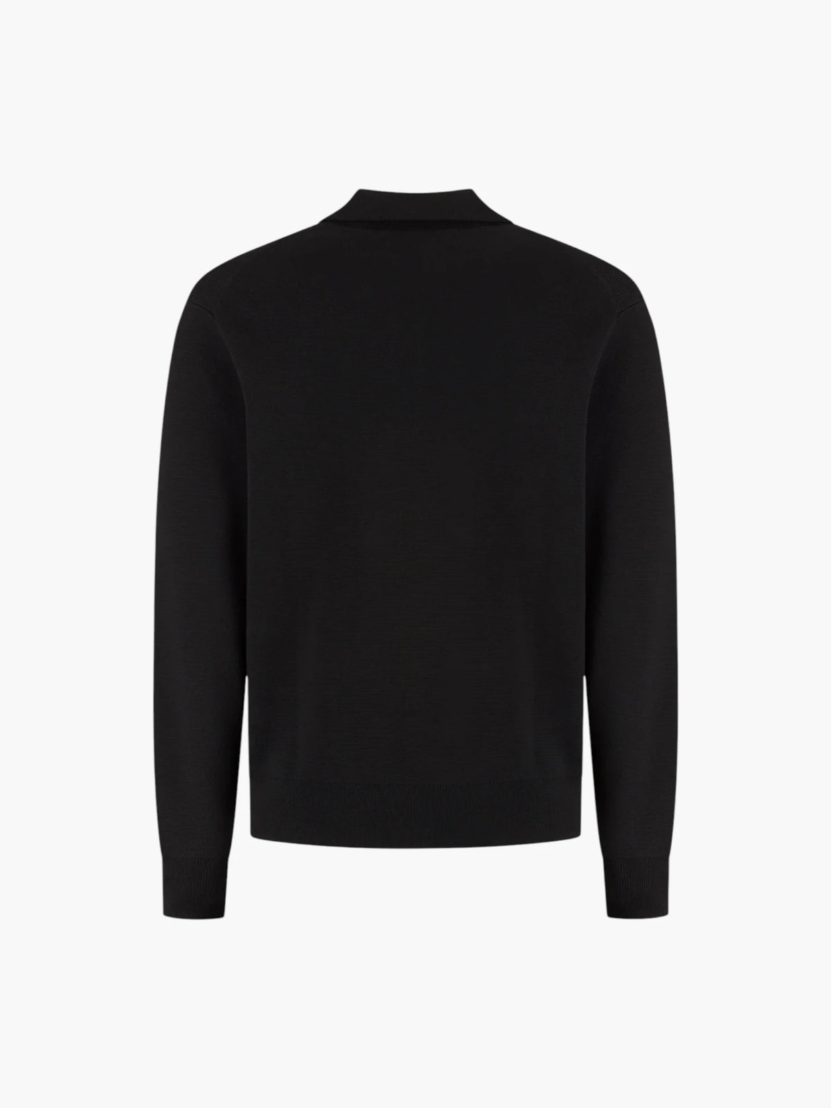 Cotton Merino Heavy Knit Buttoned Polo - Pure Black