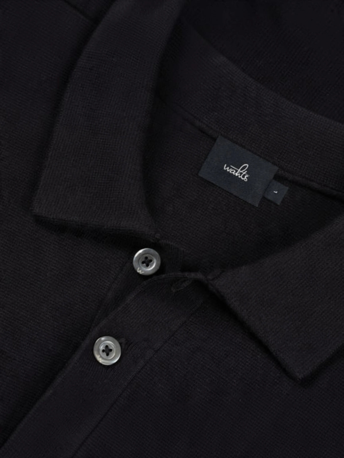 Cotton Merino Heavy Knit Buttoned Polo - Pure Black