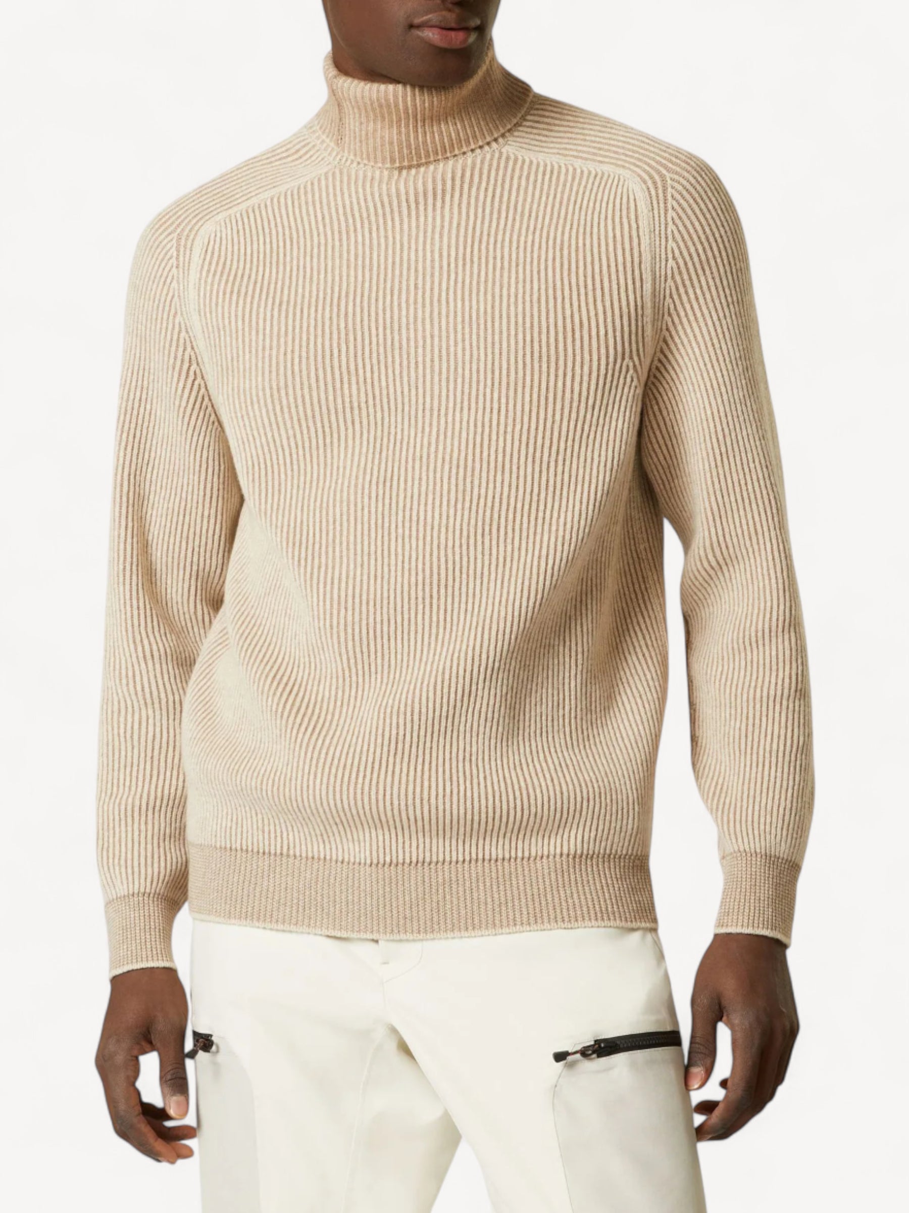 Cashmere Ribbed Turtleneck - Beige