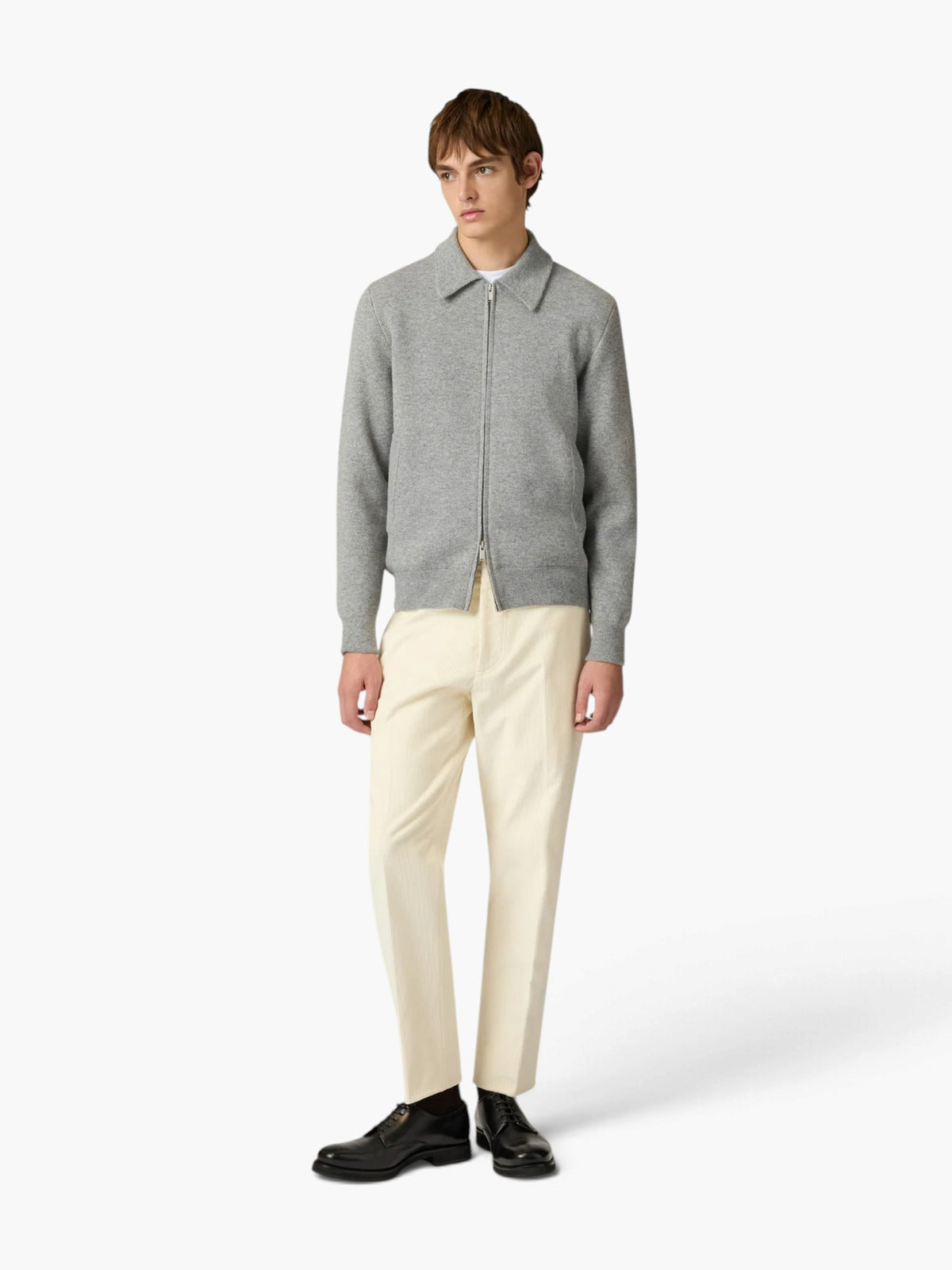 Man double knit bomber - Lichtgrijs