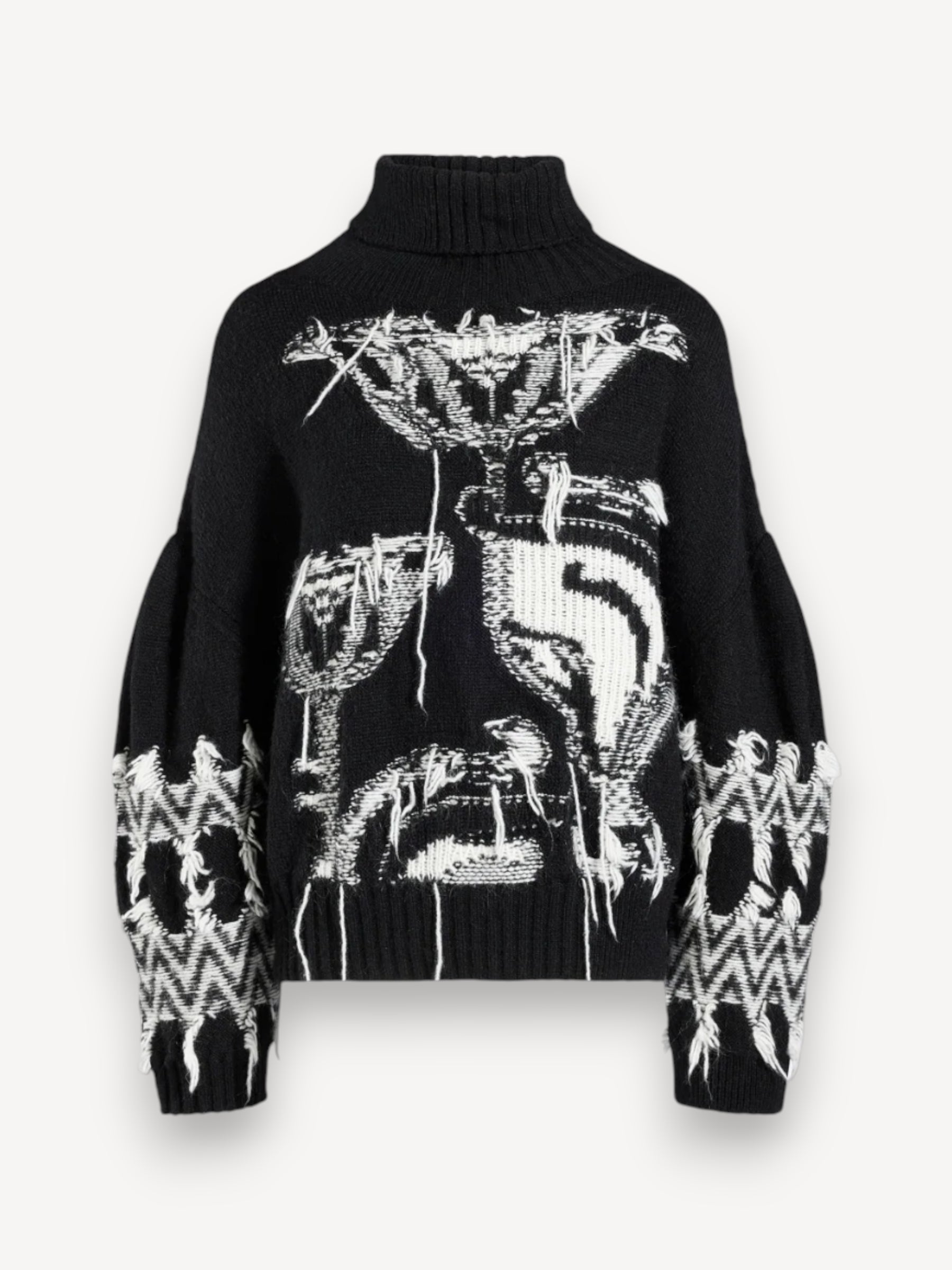 Jacquard Turtleneck Sweater - Zwart