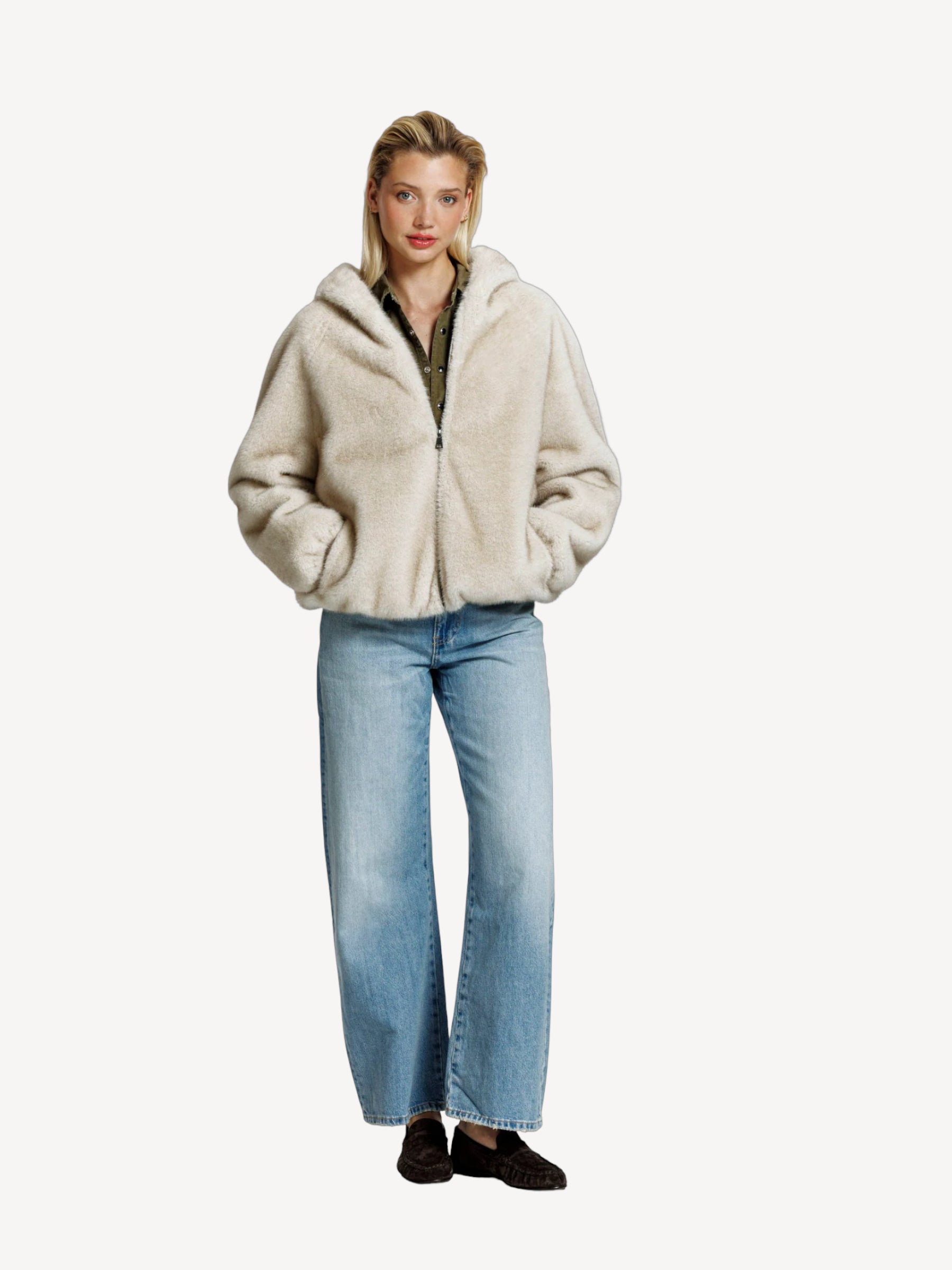 Jada Faux Mink Jacket - Beige