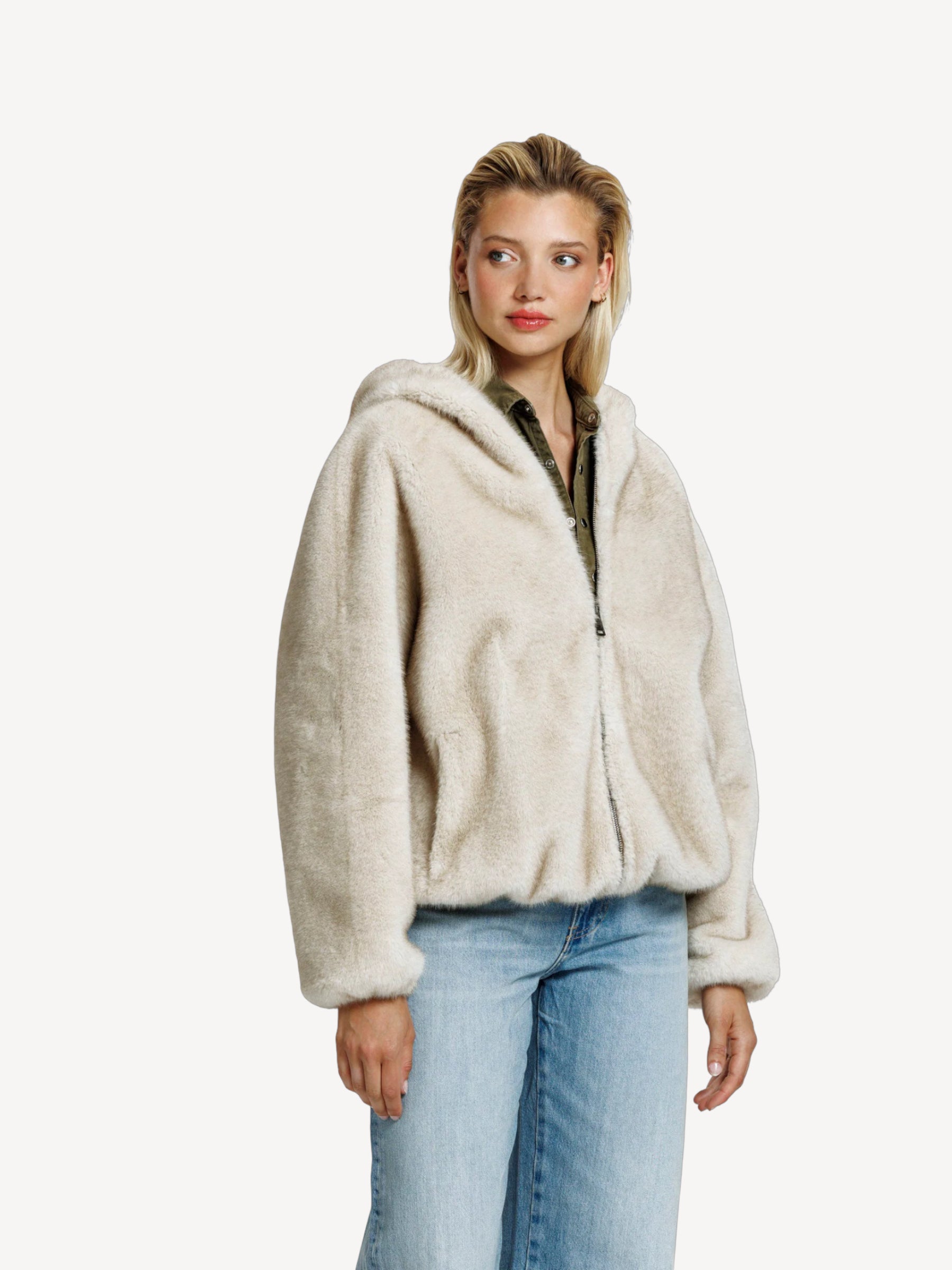 Jada Faux Mink Jacket - Beige