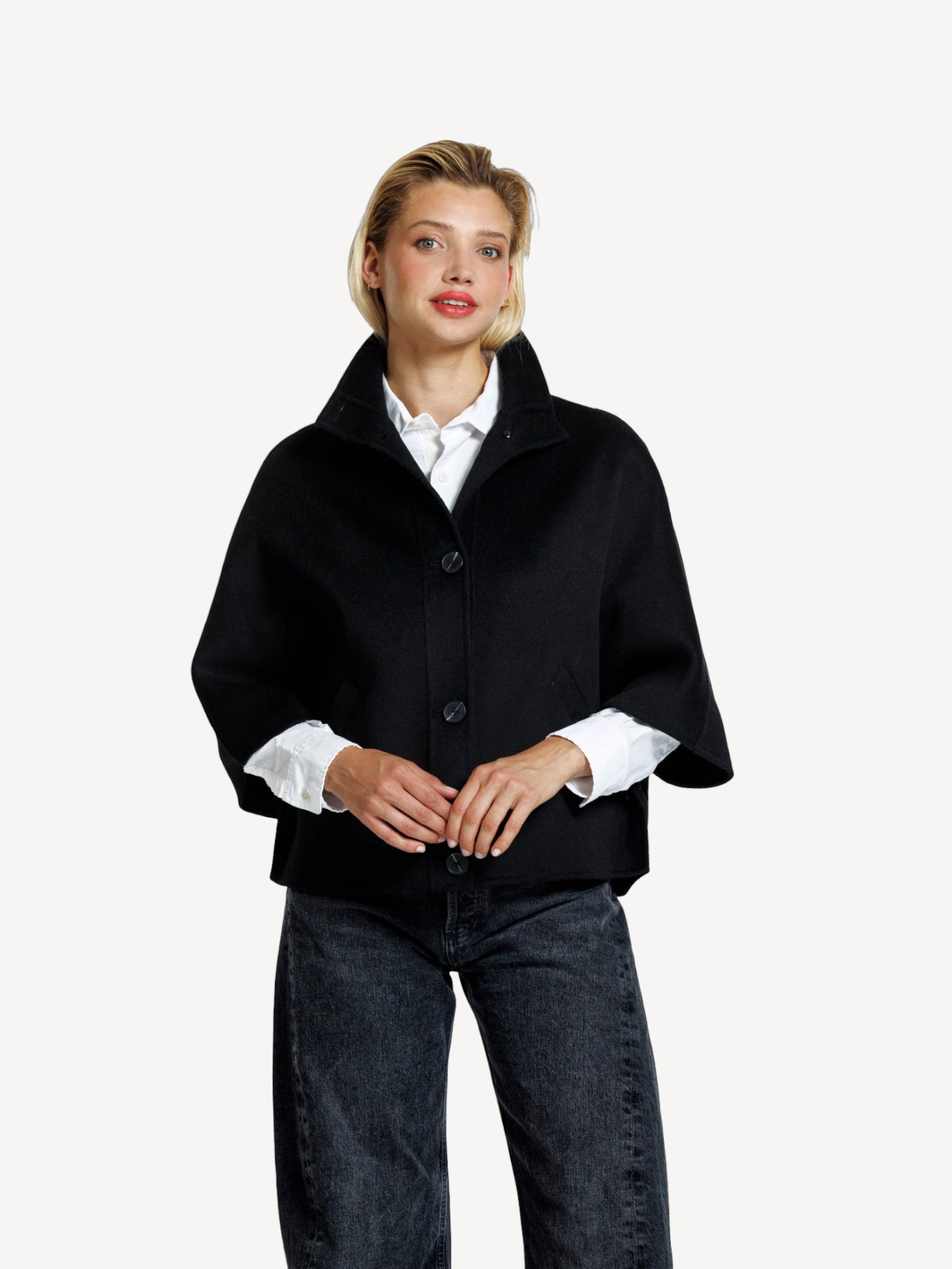 Liv Wool Blend Cape - Zwart