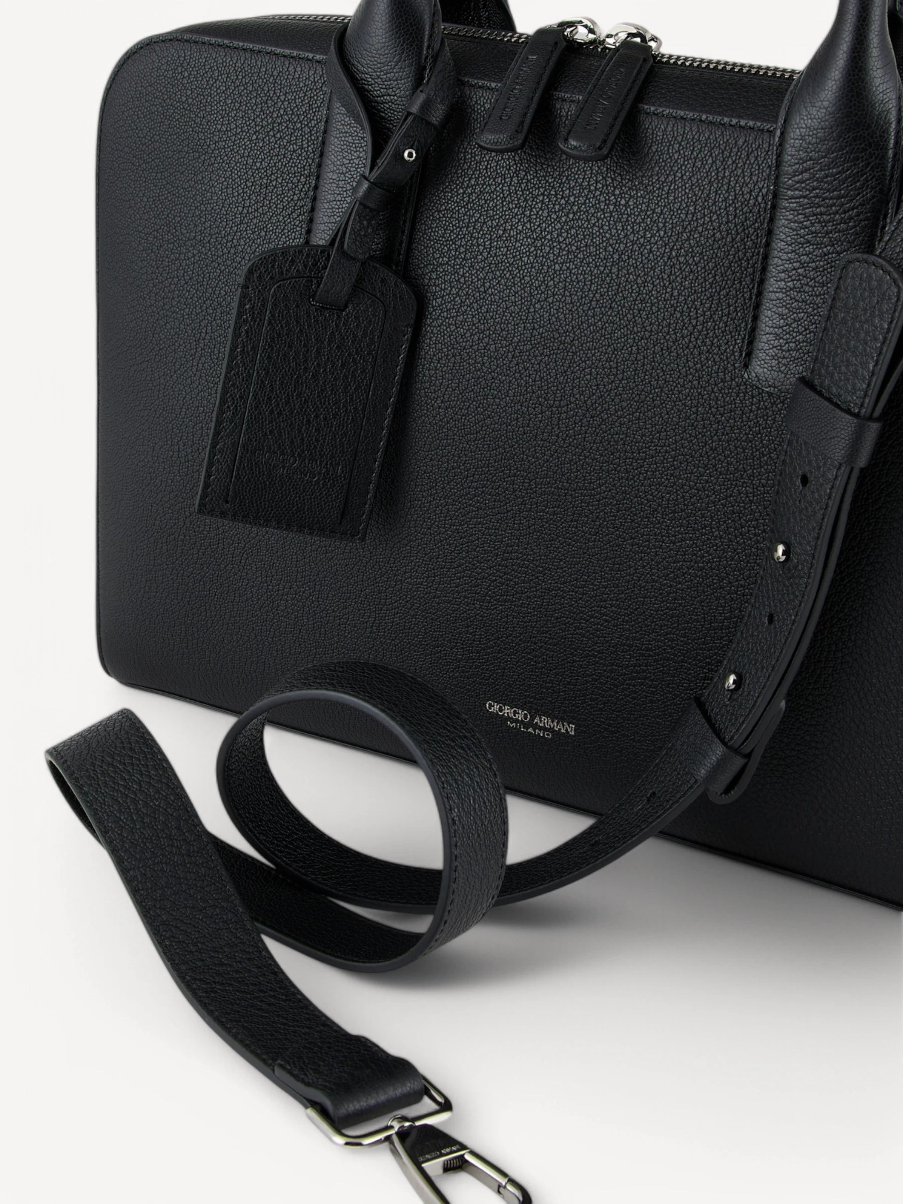 Pebbled Leather Briefcase - Zwart