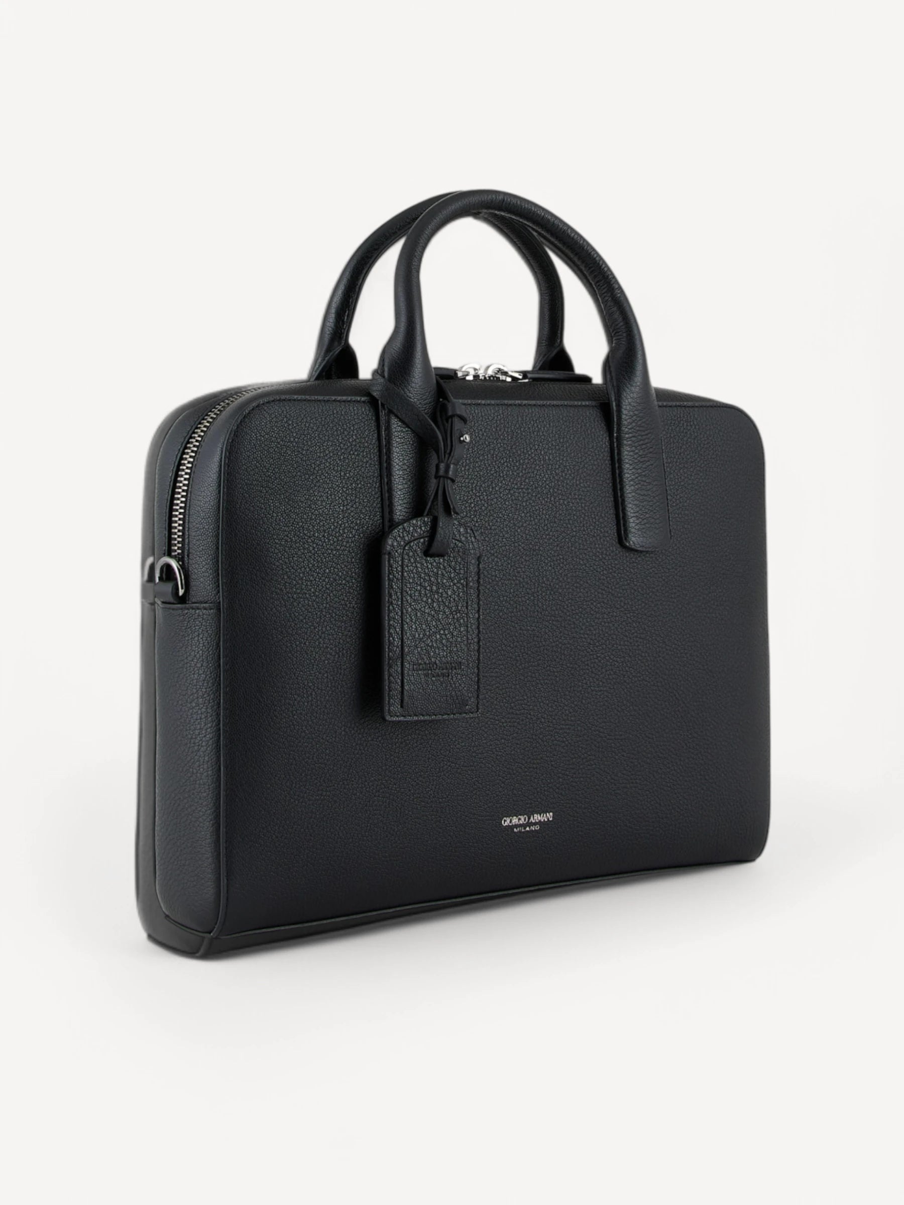 Pebbled Leather Briefcase - Zwart