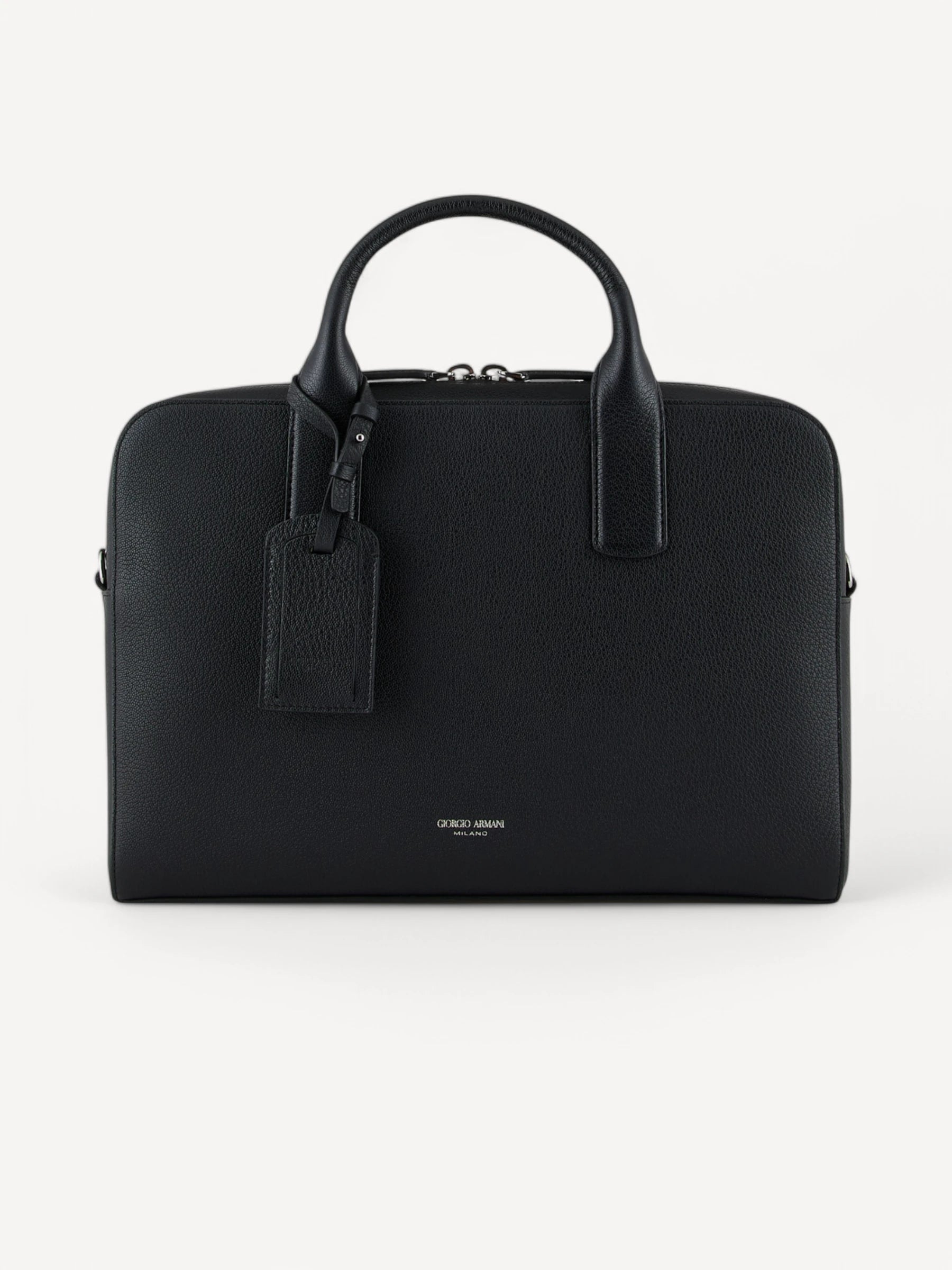 Pebbled Leather Briefcase - Zwart